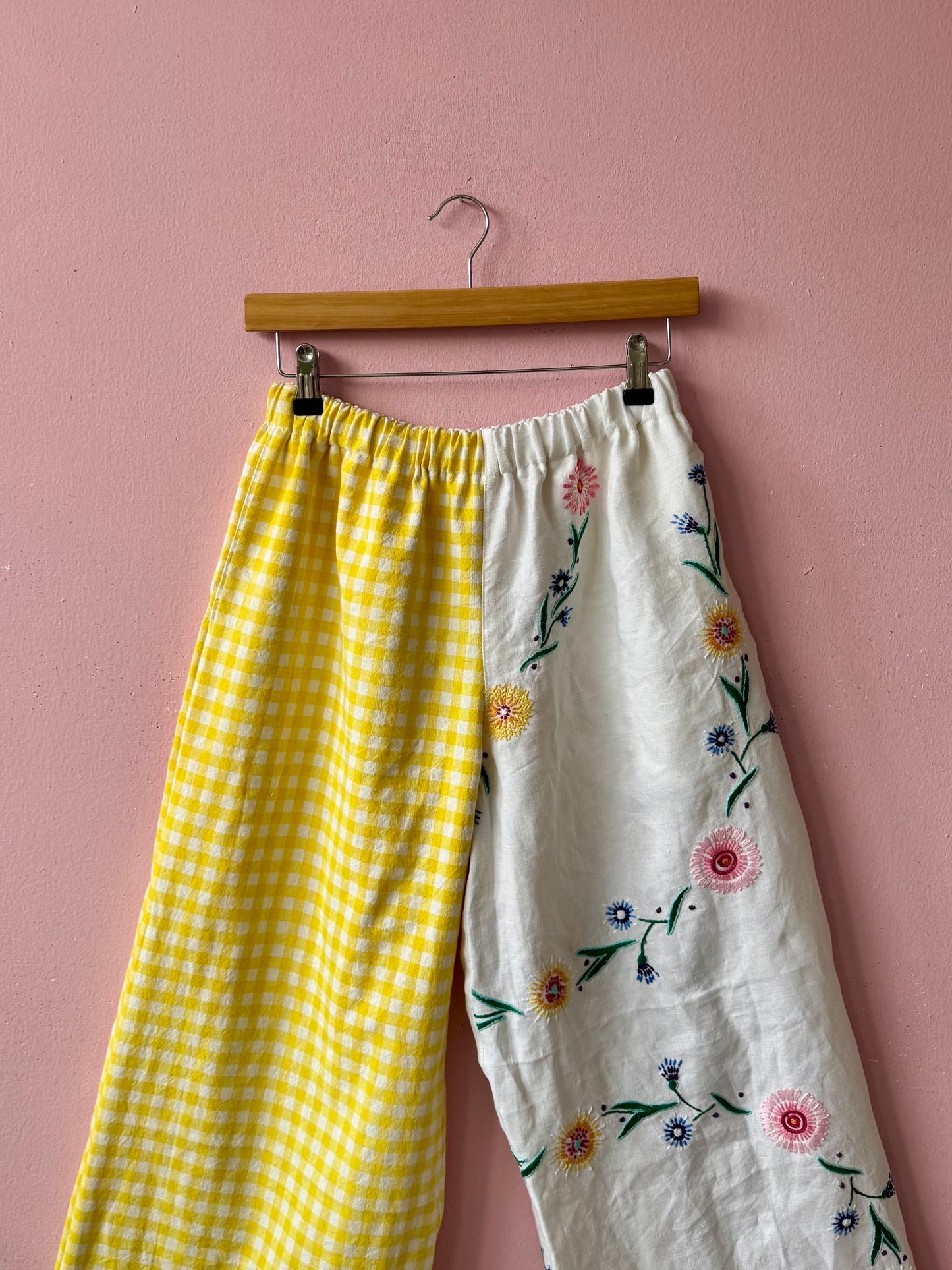 Yellow gingham and floral trousers