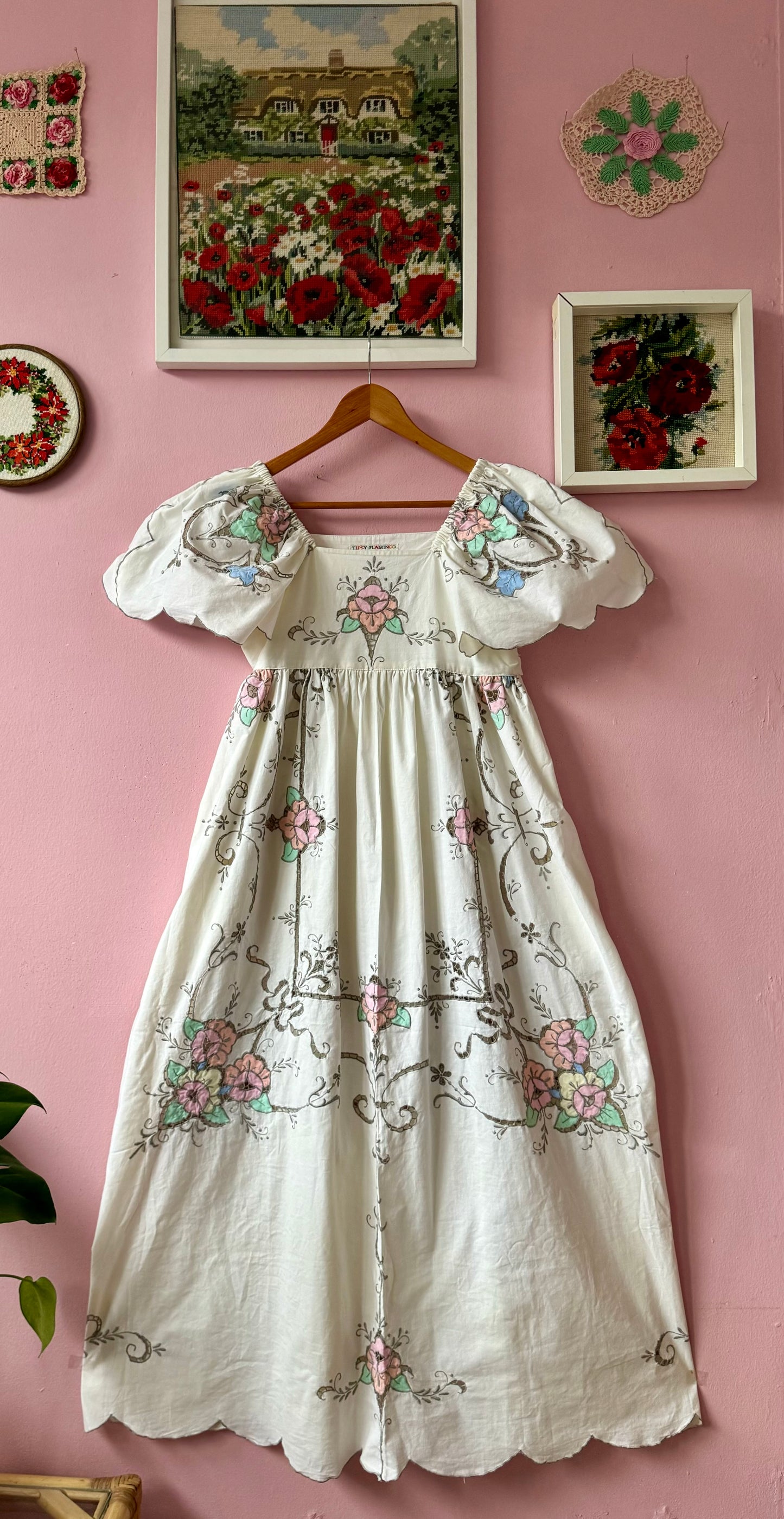 Ivory maxi dress with floral embroidery