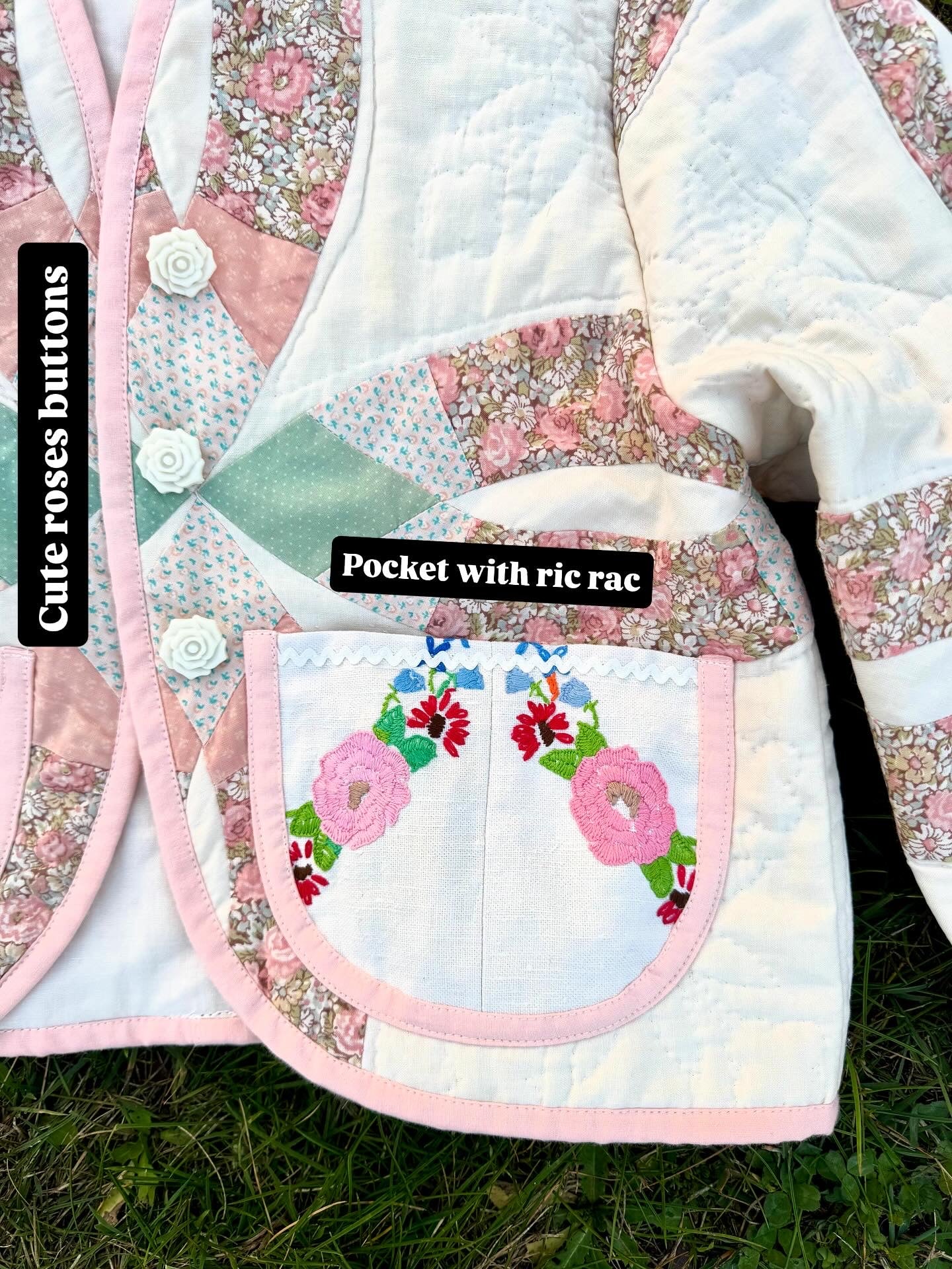 Patchwork jacket with floral pockets