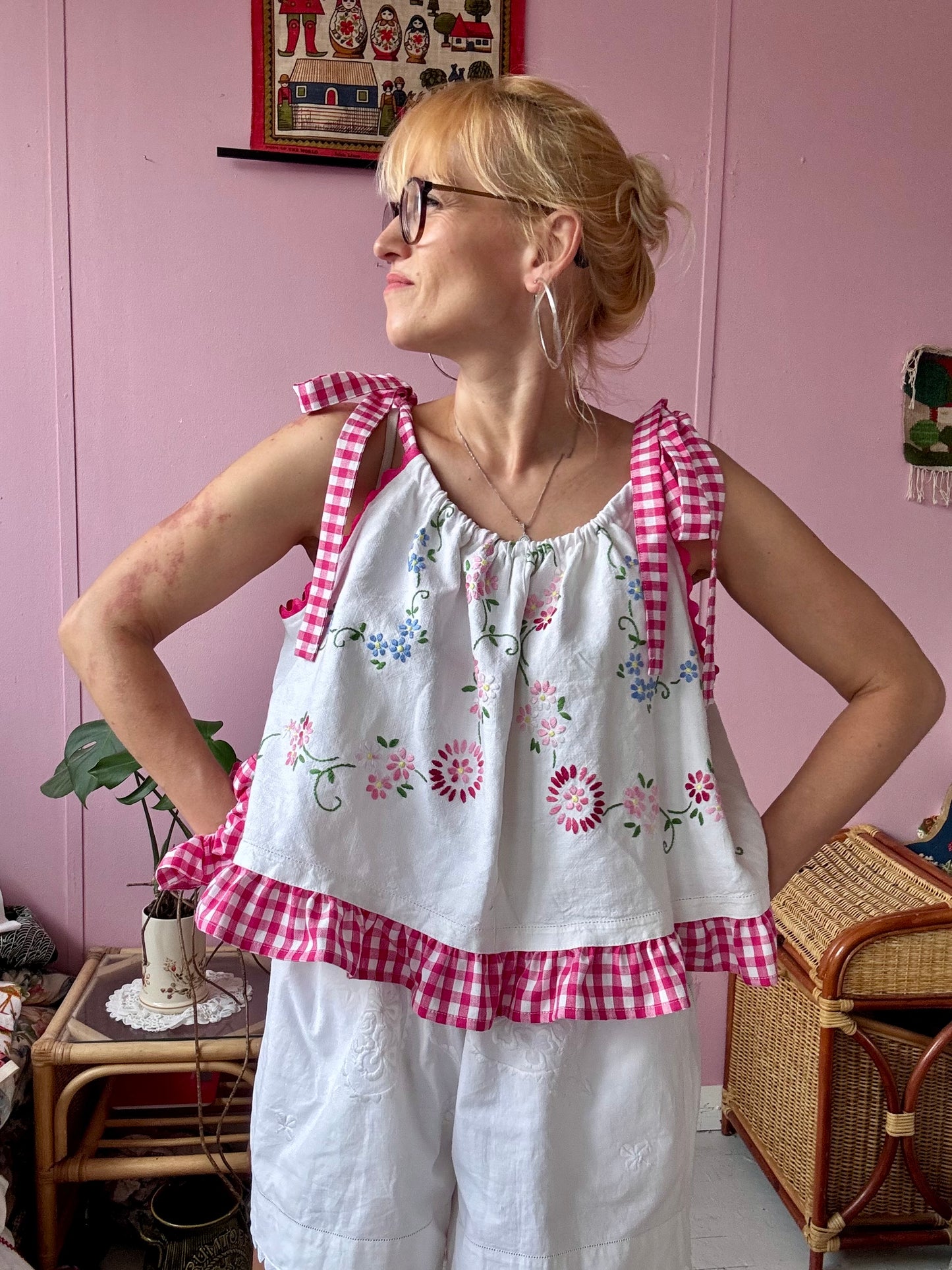 Floral and gingham top