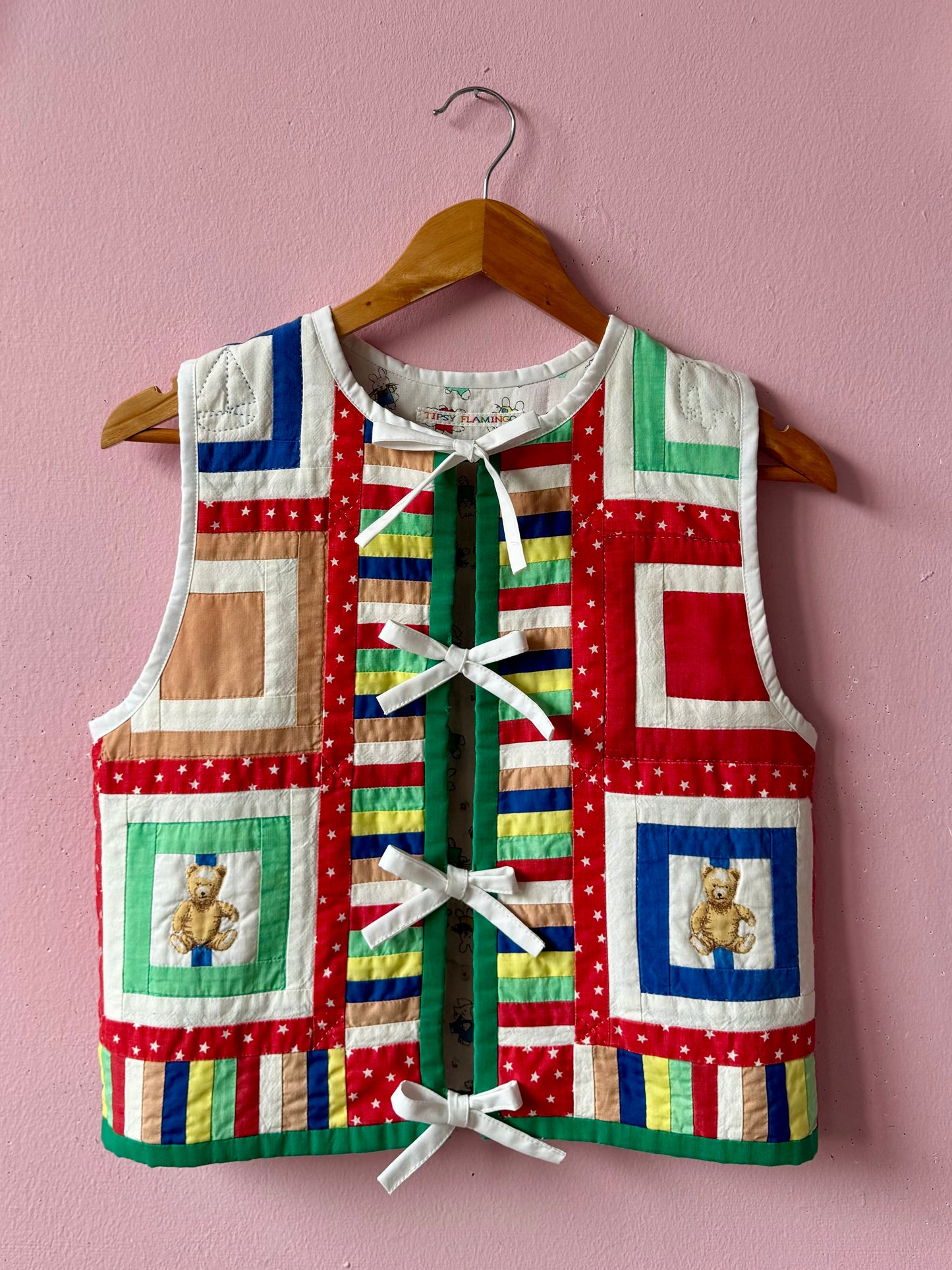Patchwork vest with bears