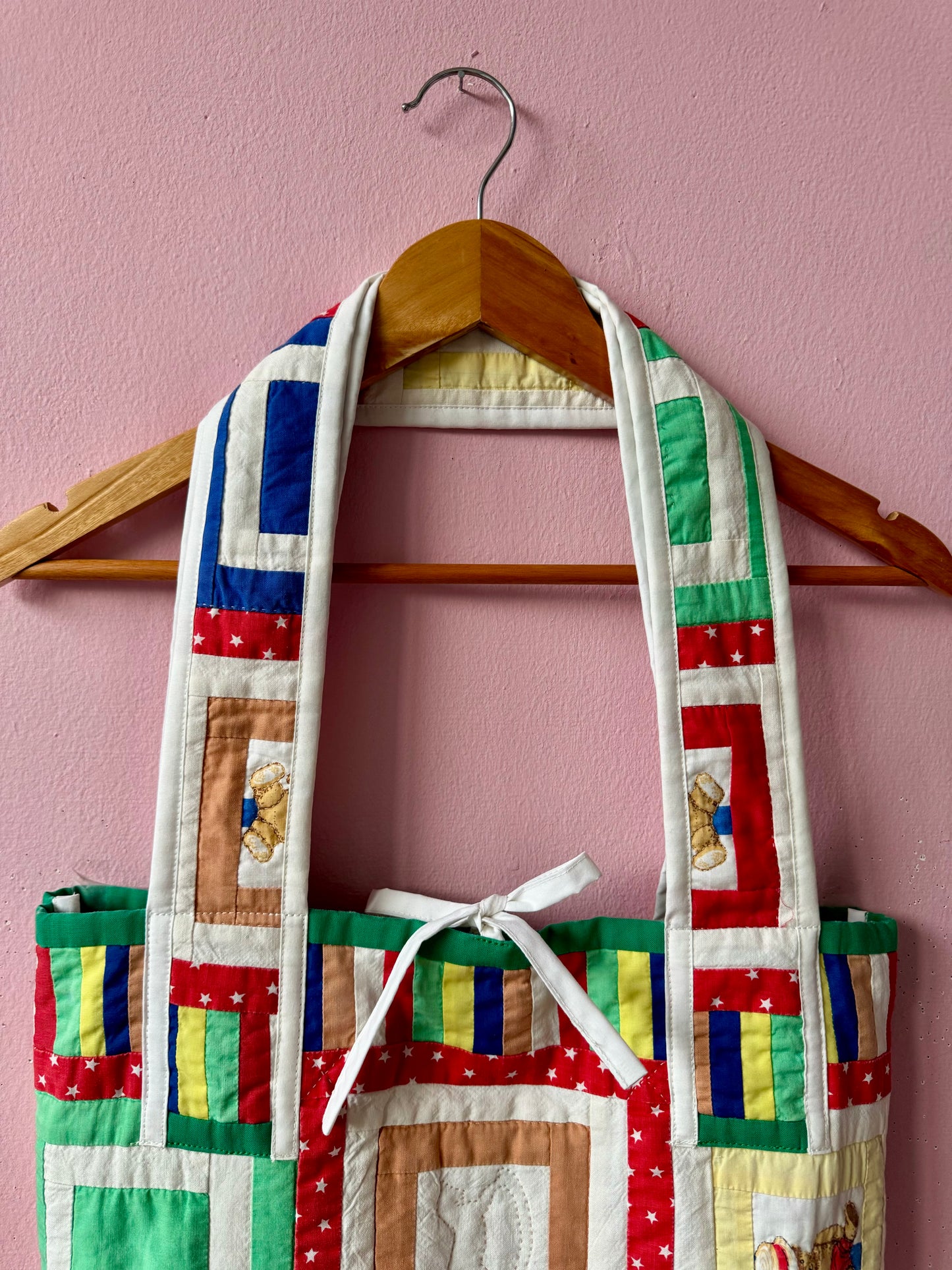 Patchwork with bear ls tote bag