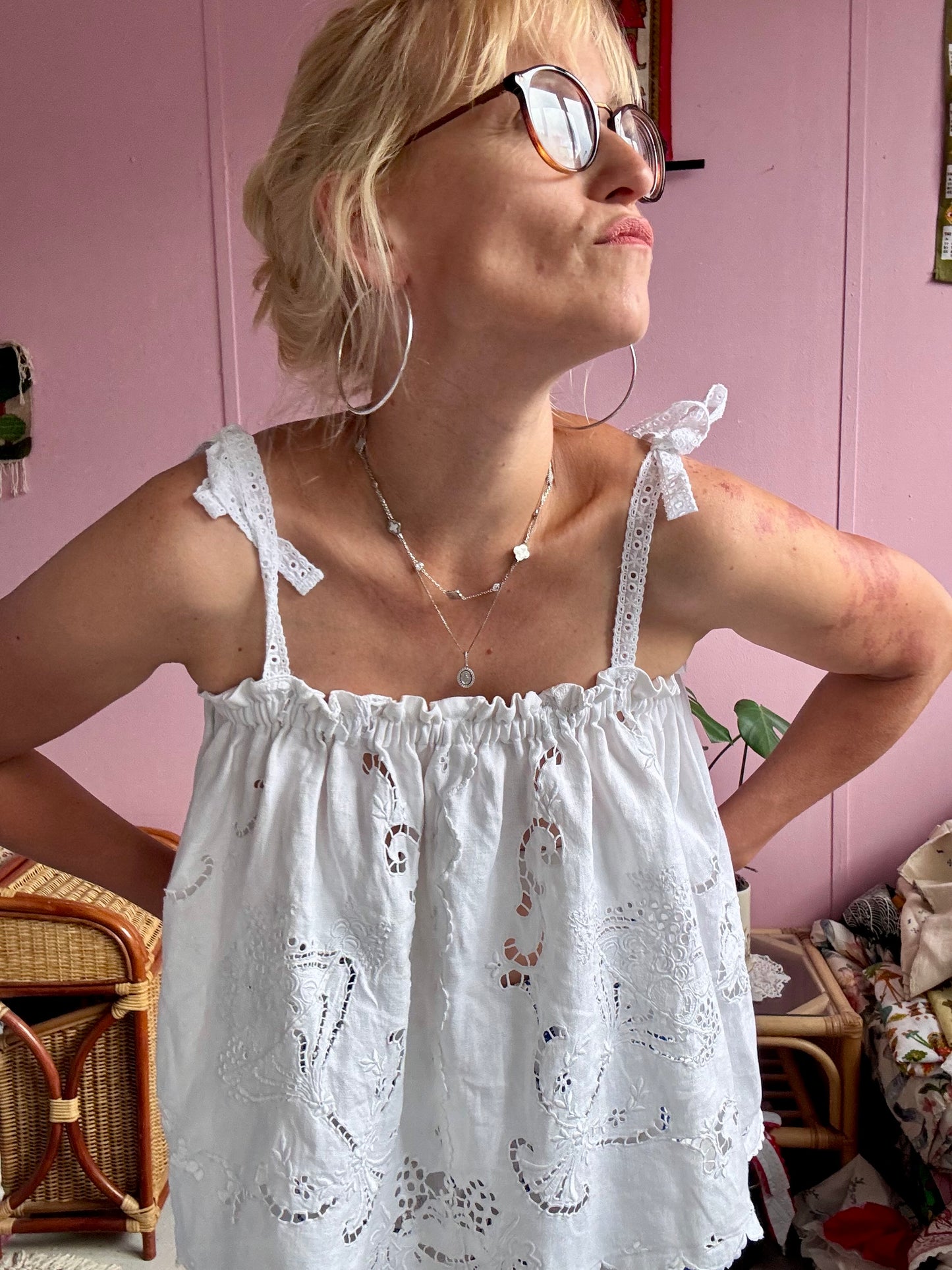 All white embroidery strappy top
