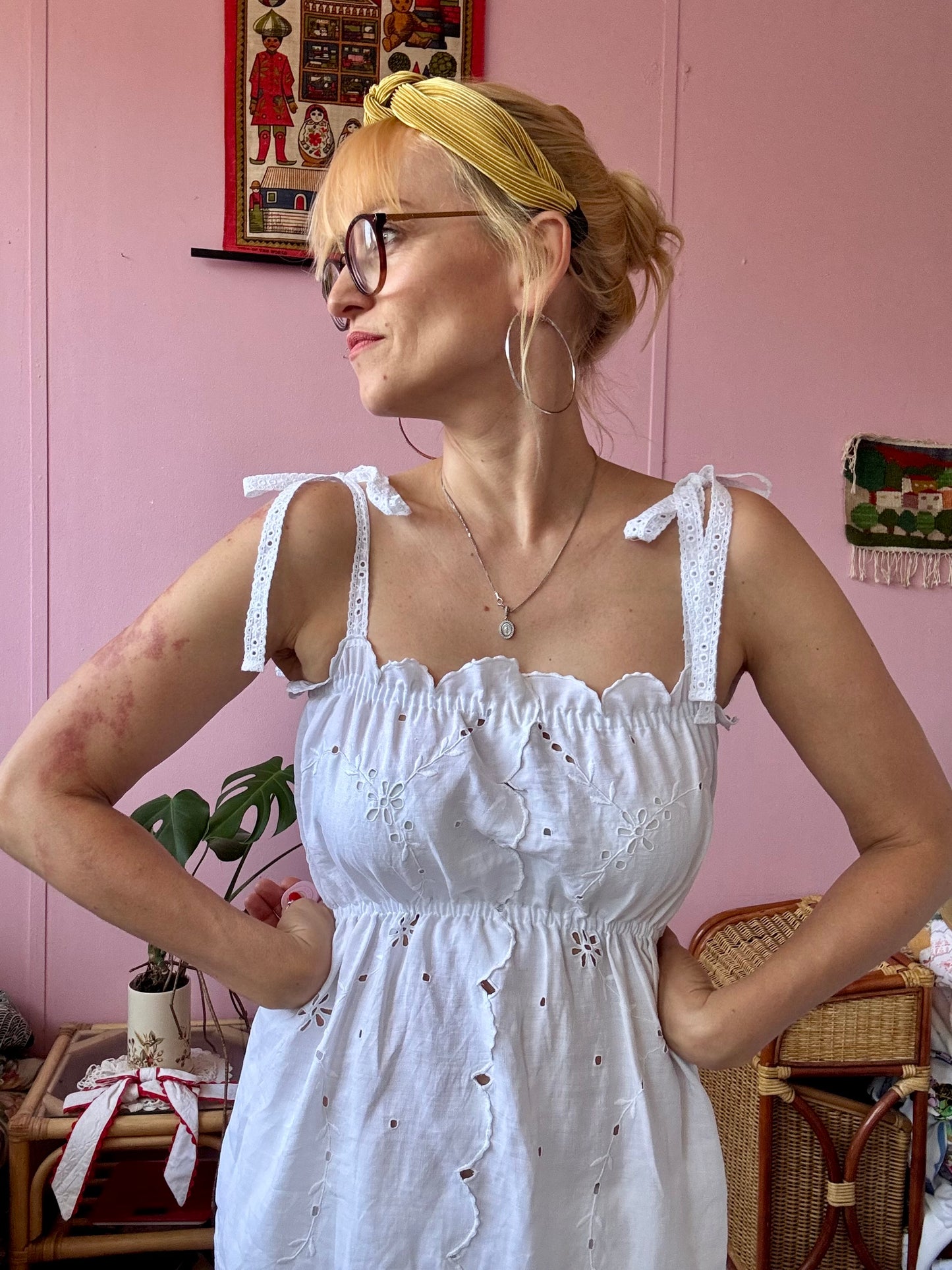 White midi dress with embroidery