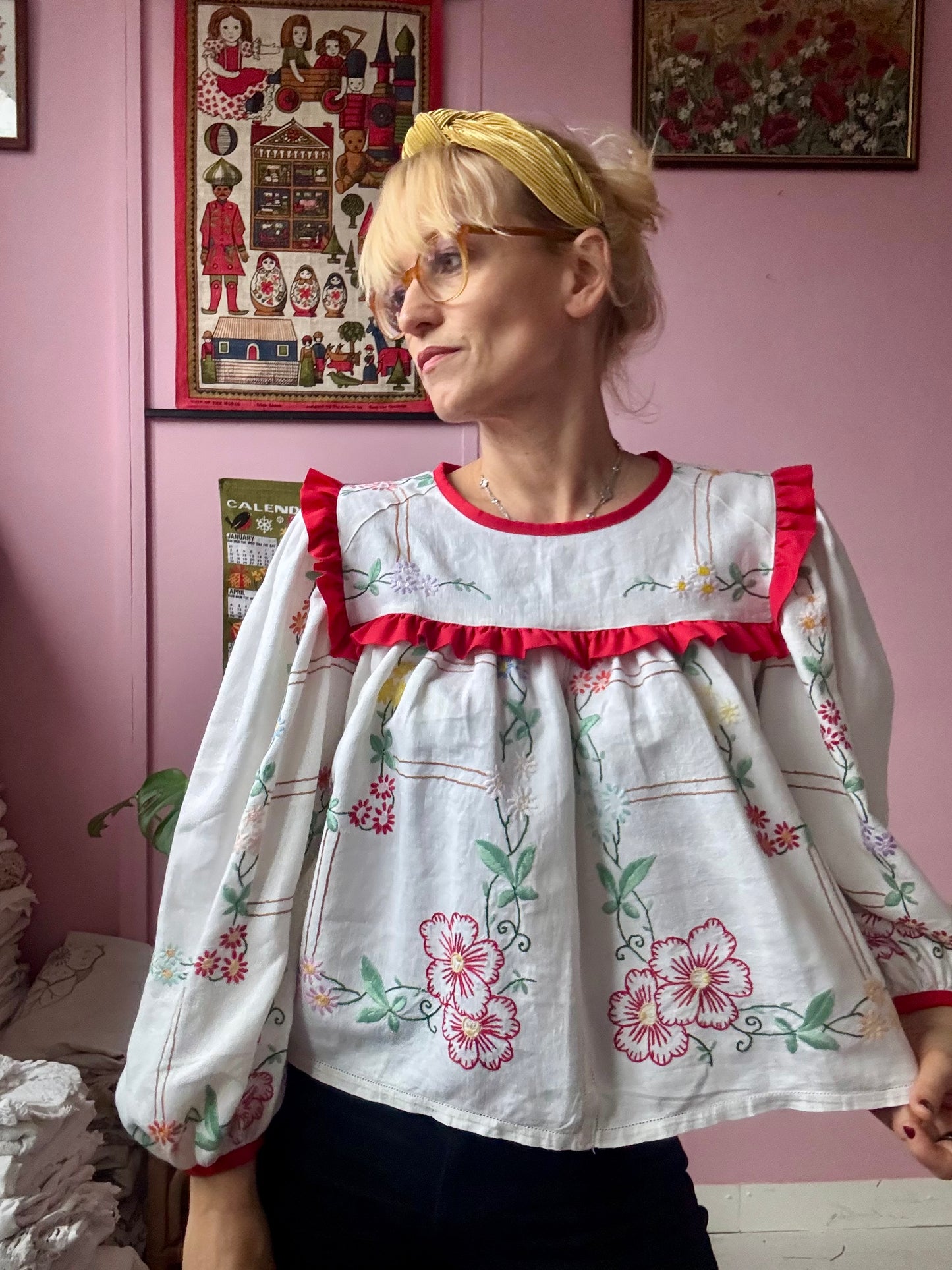 Floral blouse with red binding