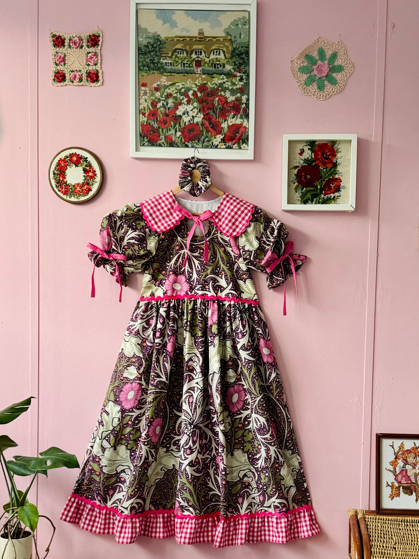 William Morris and cerise gingham dress