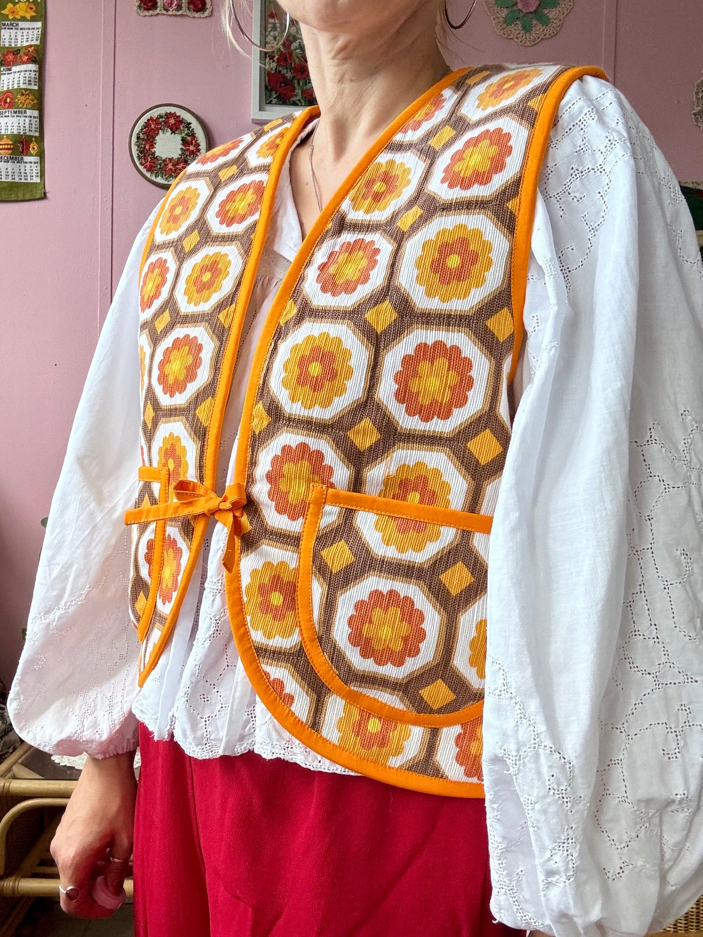 Yellow/orange vintage floral vest