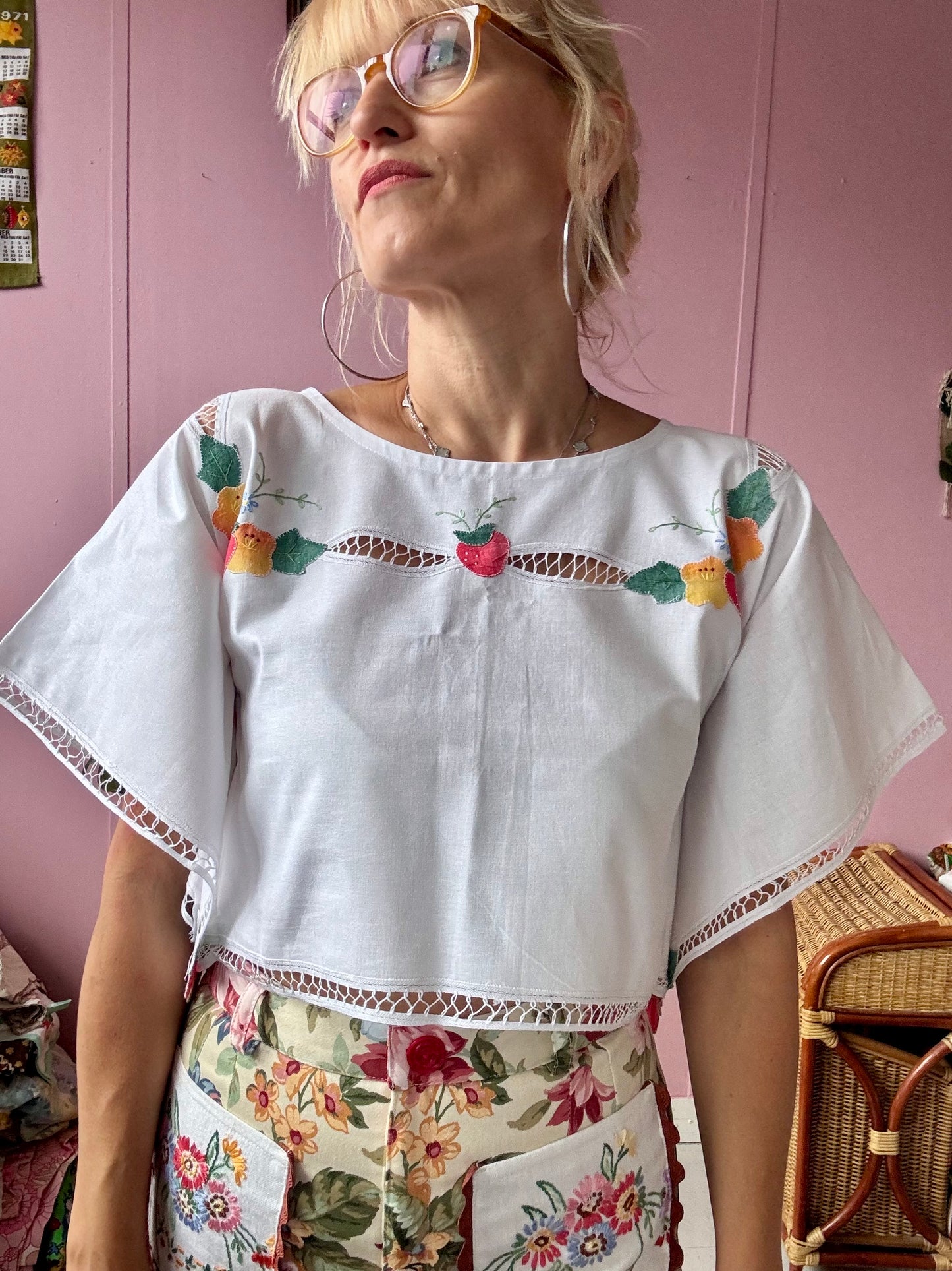 Strawberry and flowers basic top