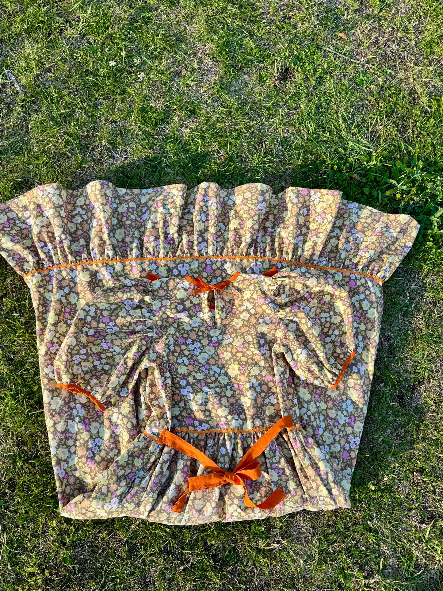 Floral maxi dress with orange frill