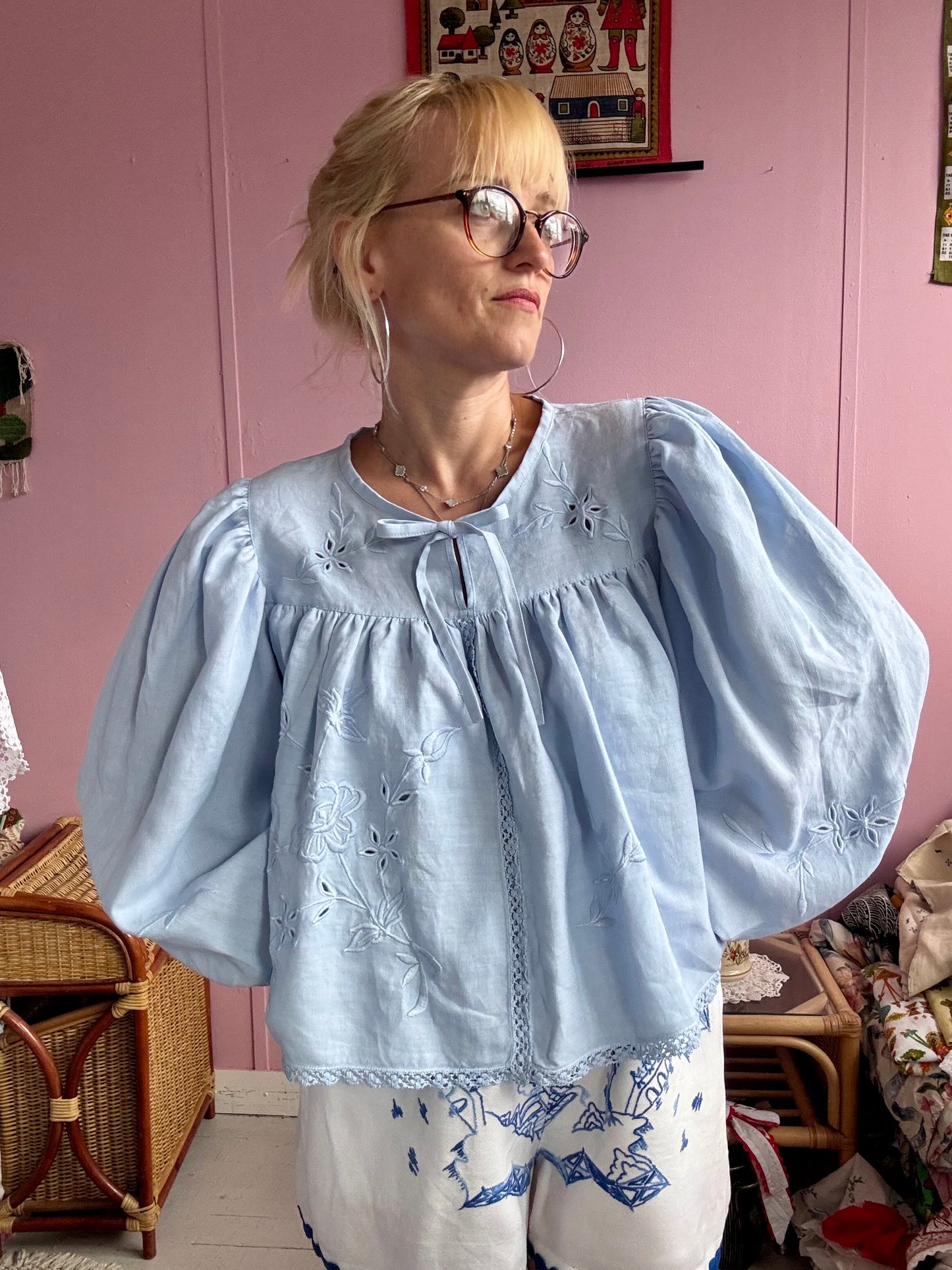 Light blue blouse with long sleeves