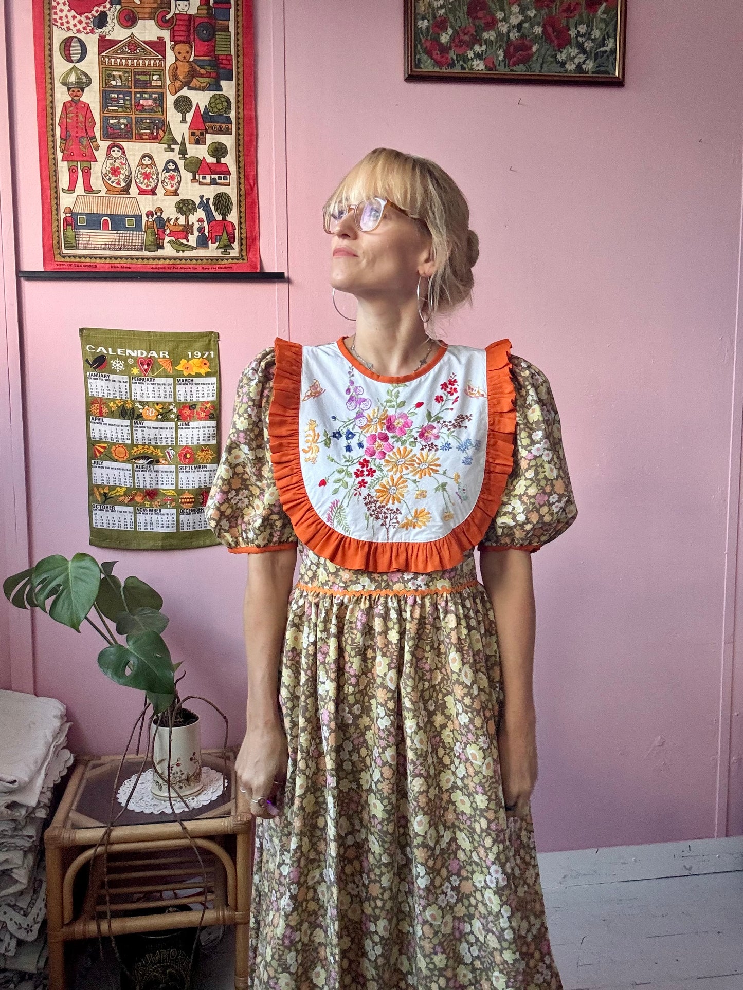 Floral maxi dress with orange frill