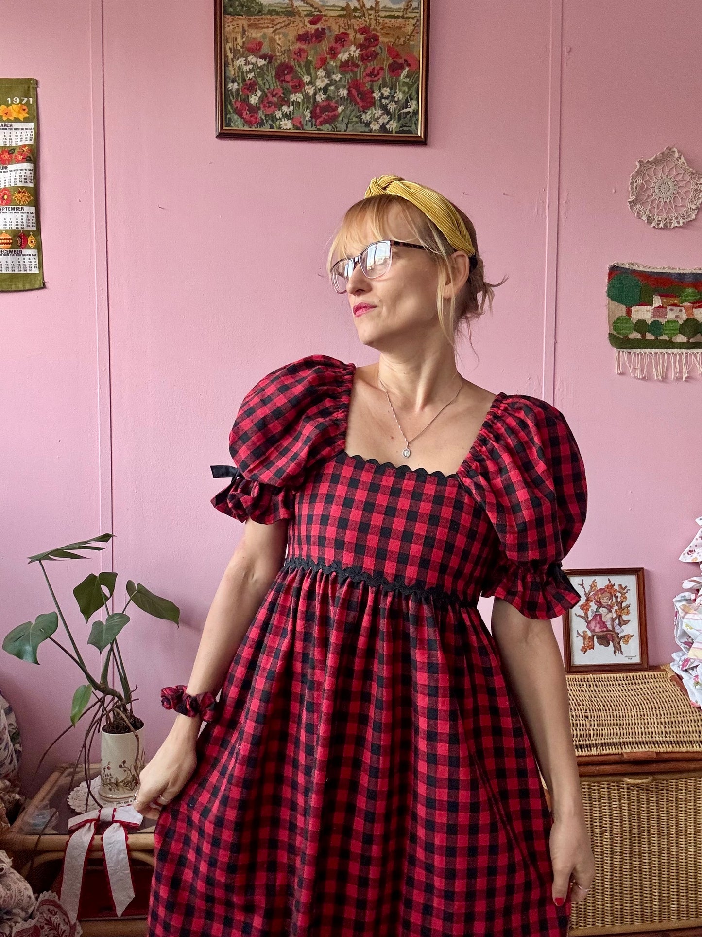 Red/black gingham maxi dress