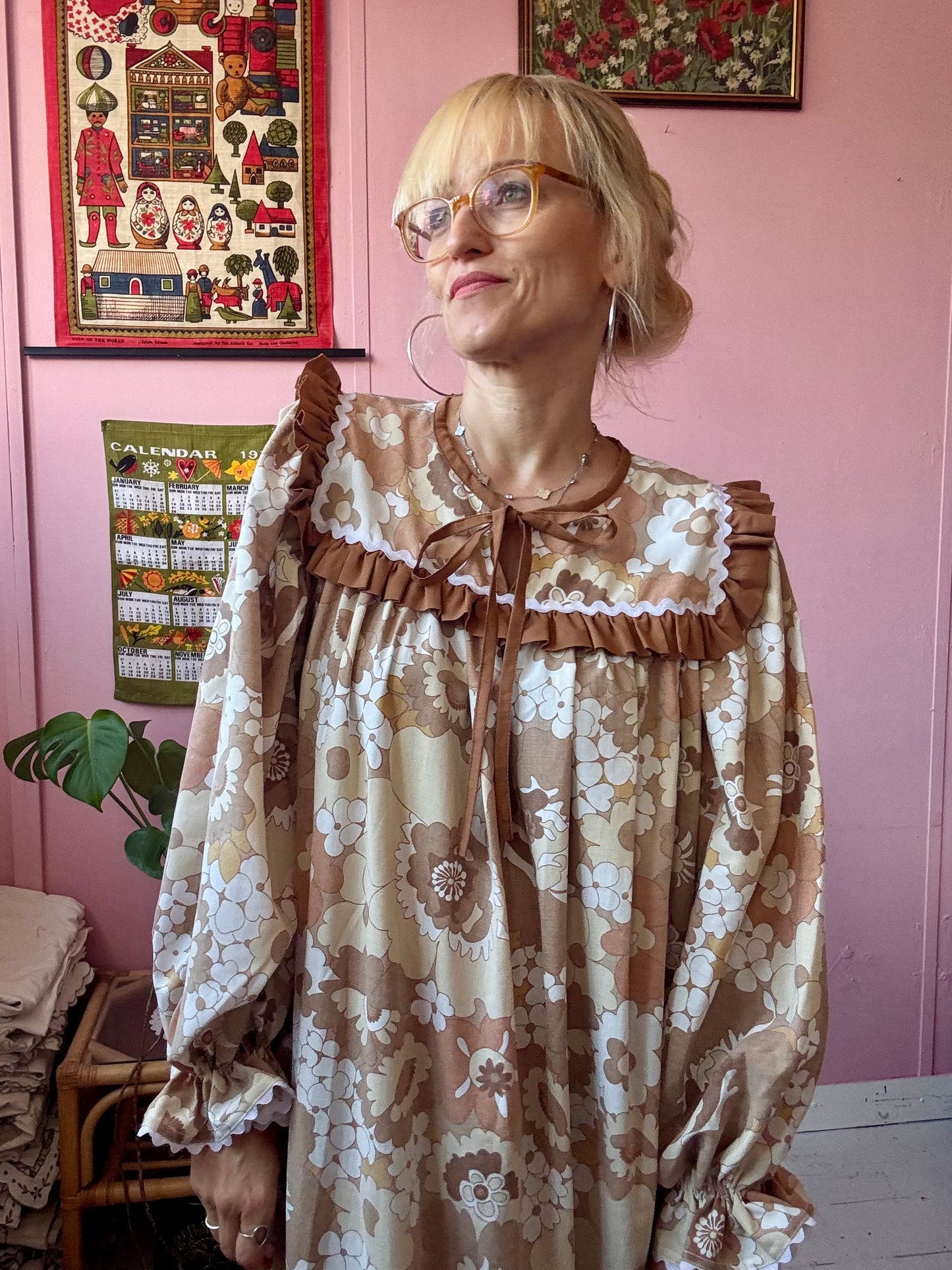 Brown floral maxi with long sleeves