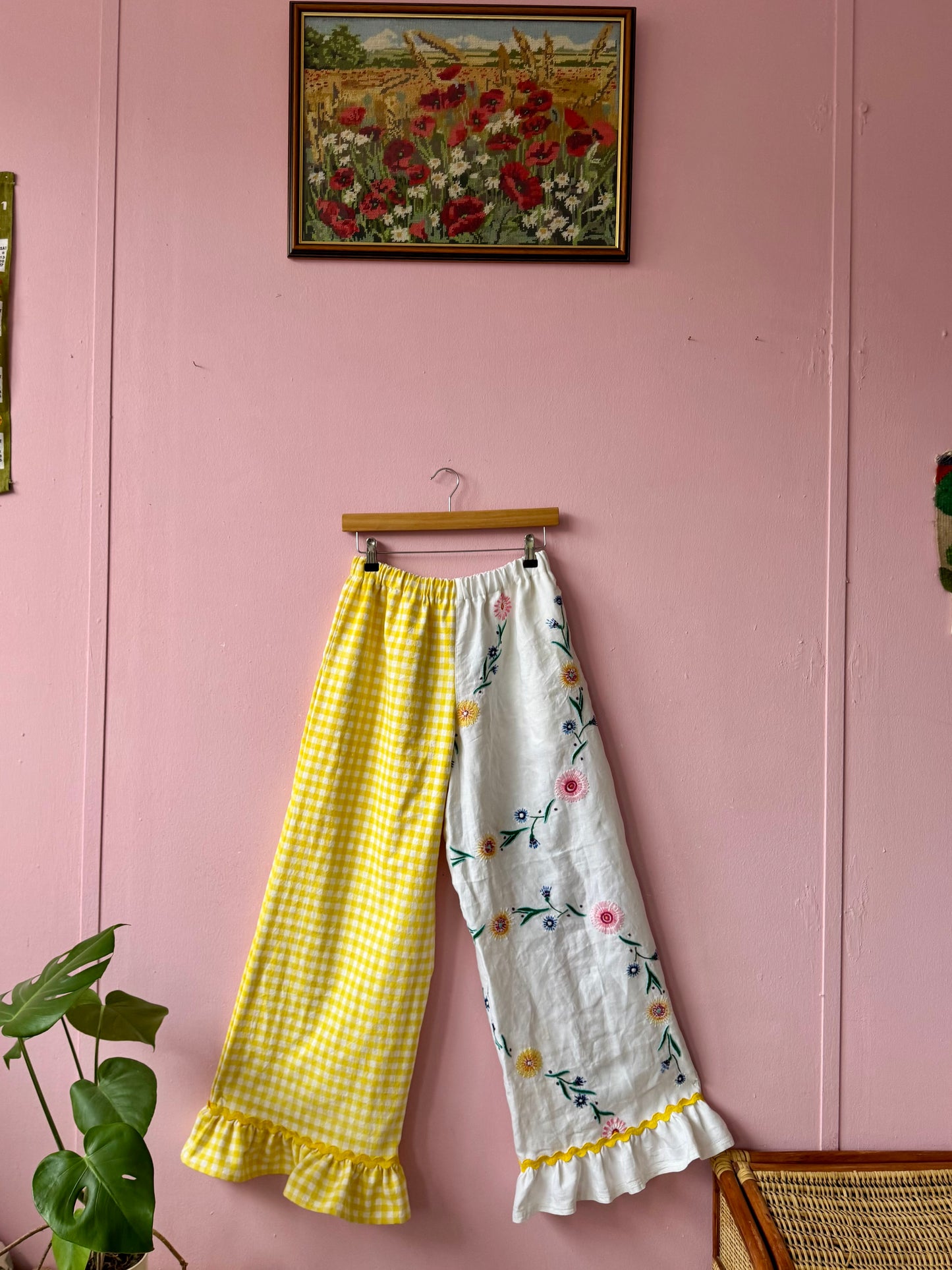 Yellow gingham and floral trousers