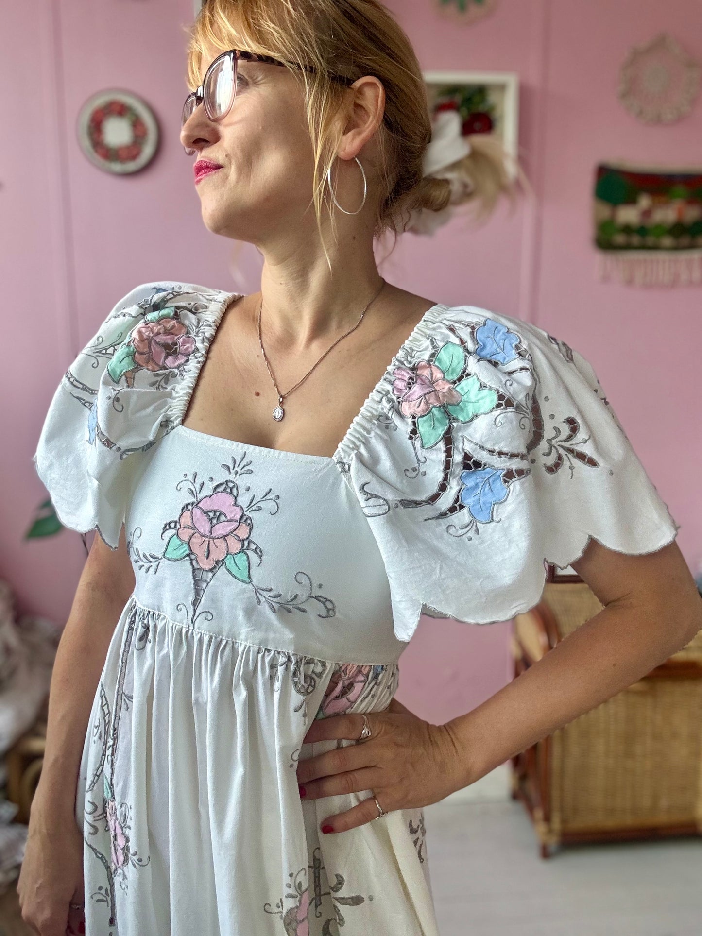 Ivory maxi dress with floral embroidery