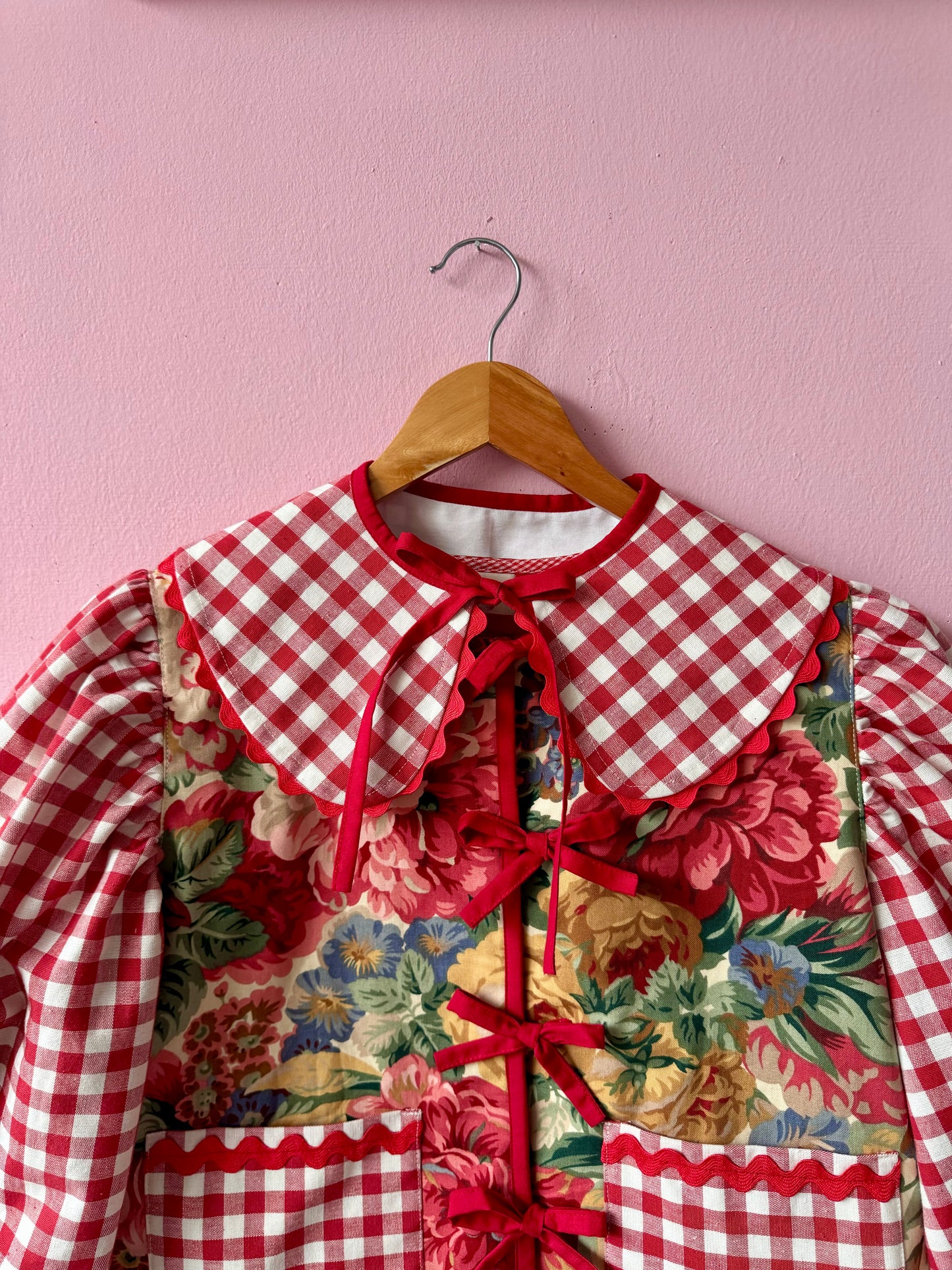 Floral and red gingham jacket