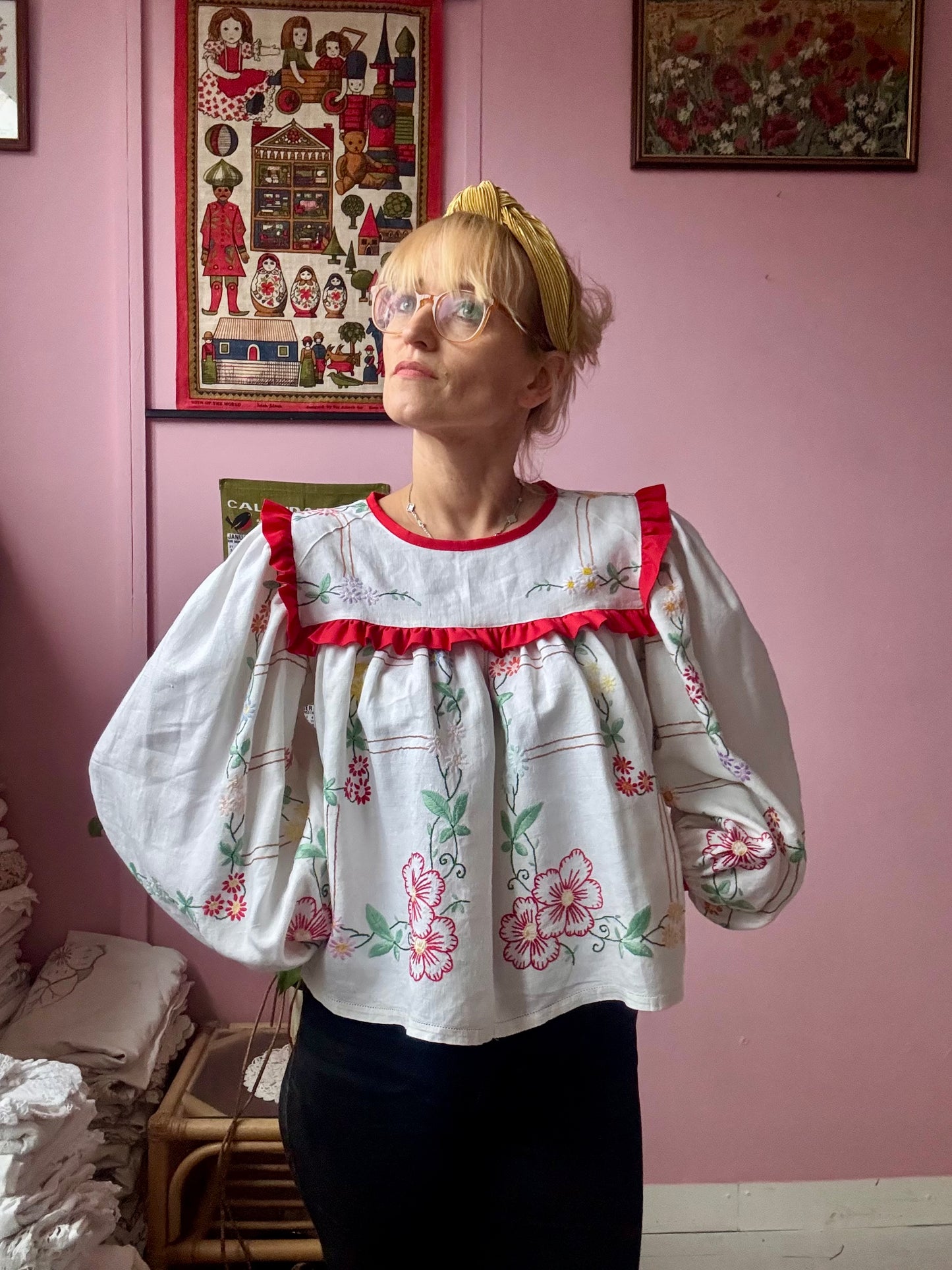 Floral blouse with red binding