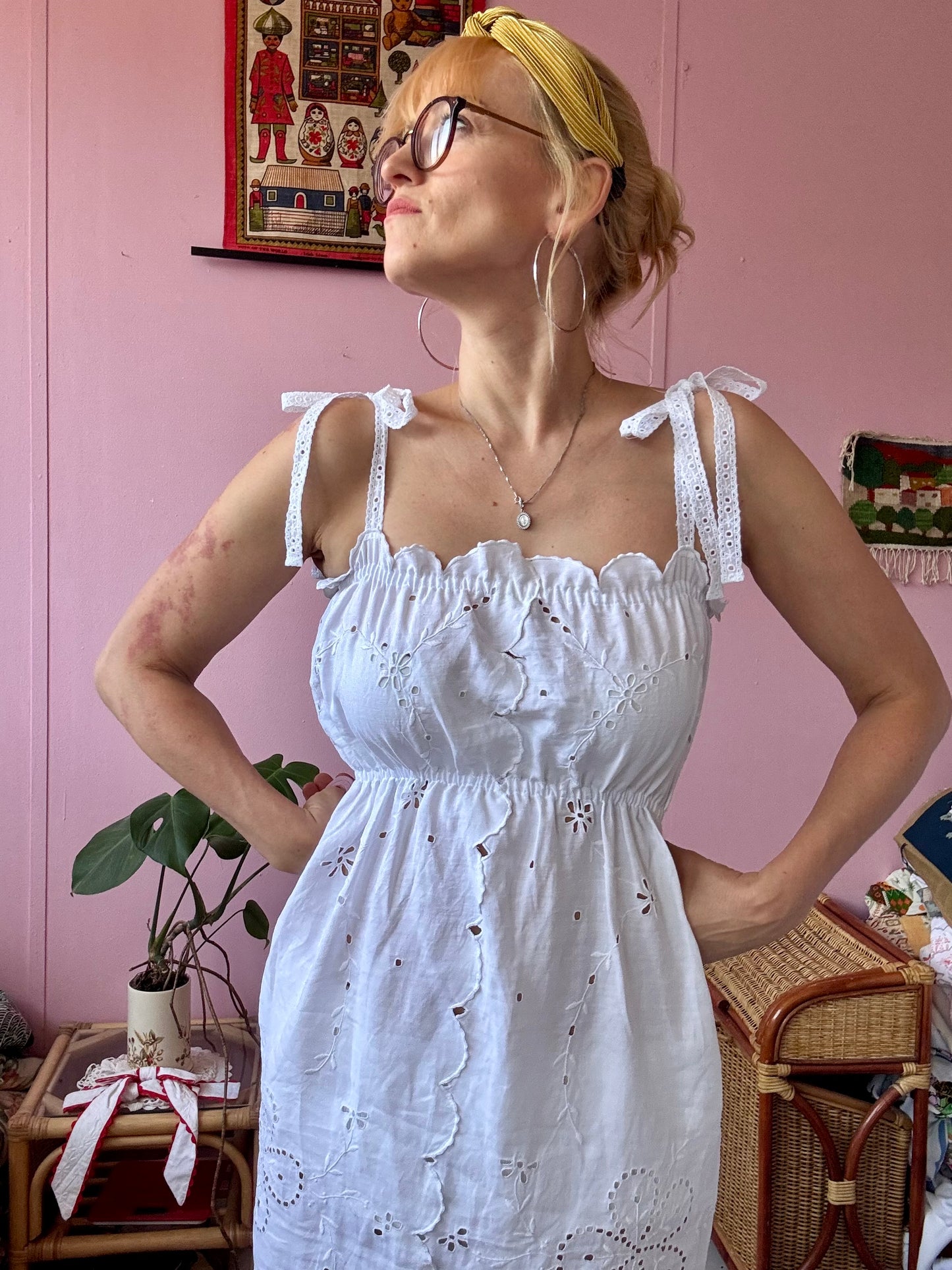 White midi dress with embroidery