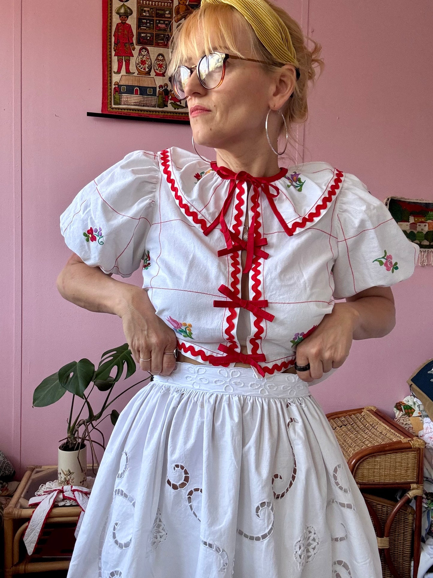 White skirt with cut out hand embroidery