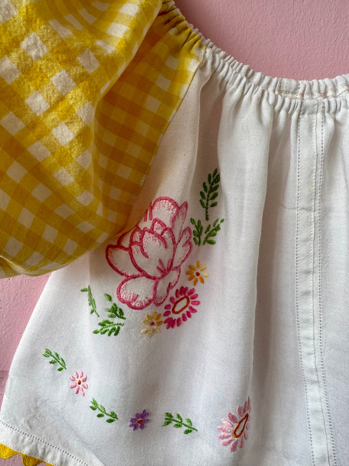 Yellow gingham and floral top