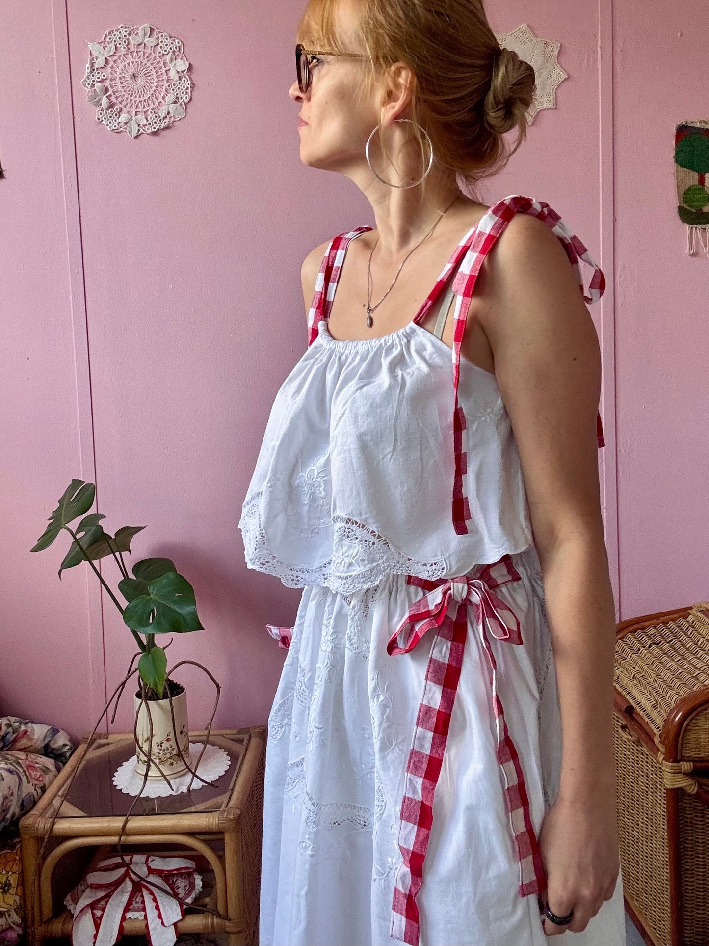 White set with red gingham