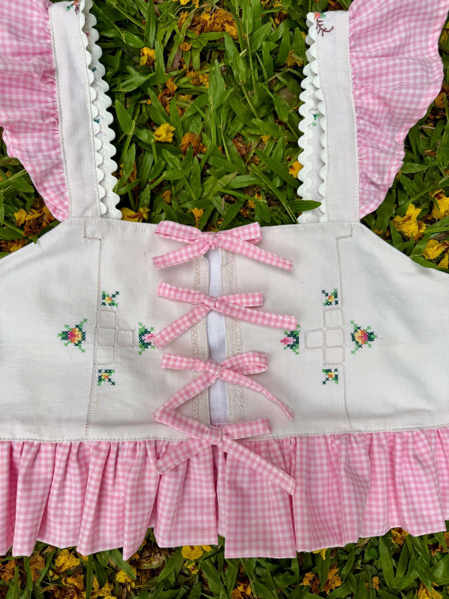 Embroidery and pink gingham set