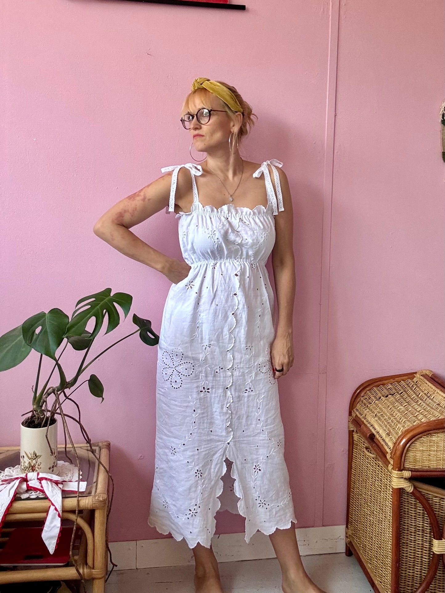 White midi dress with embroidery