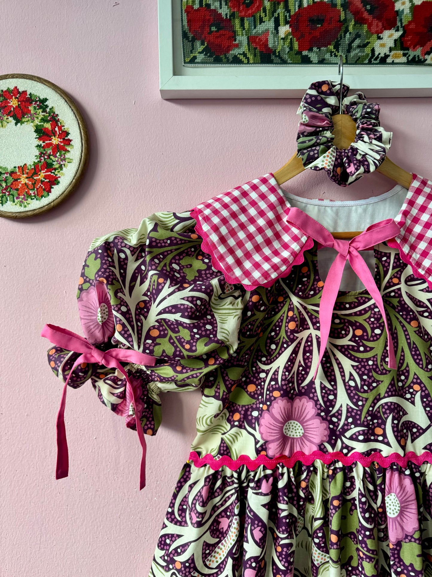 William Morris and cerise gingham dress