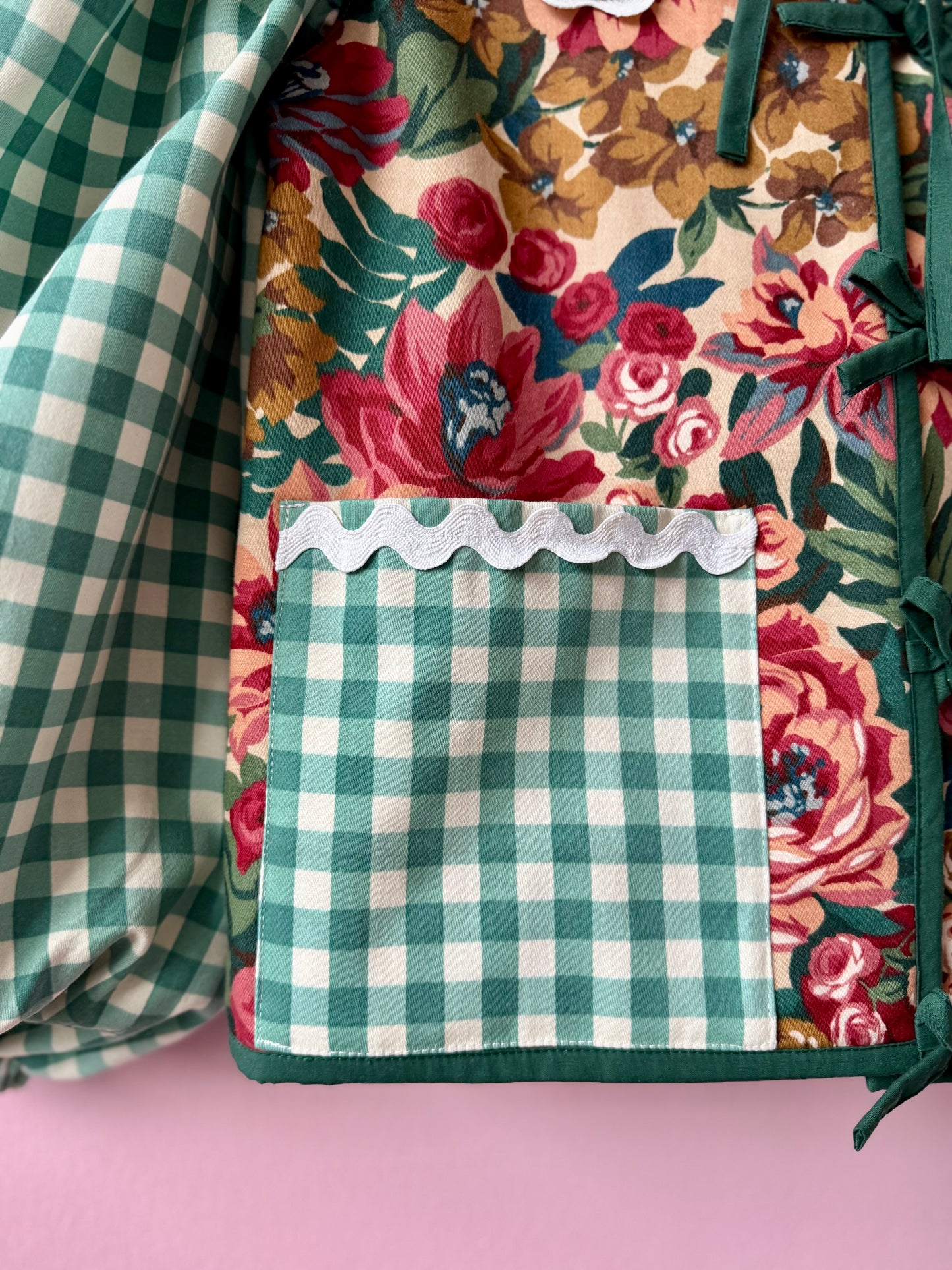 Floral and green gingham jacket