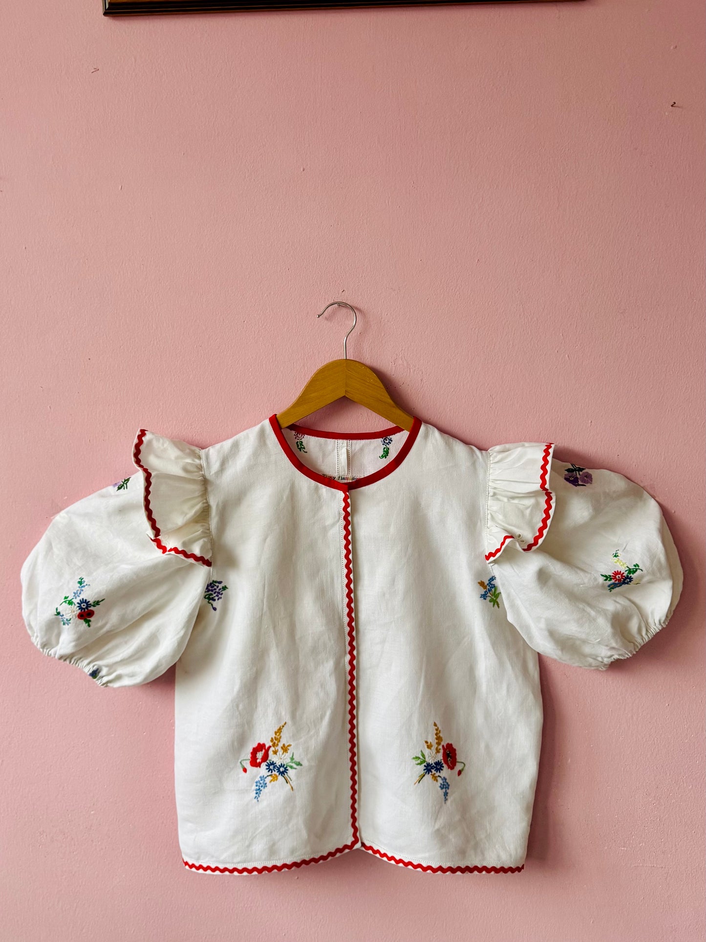 Linen blouse with red ric rac