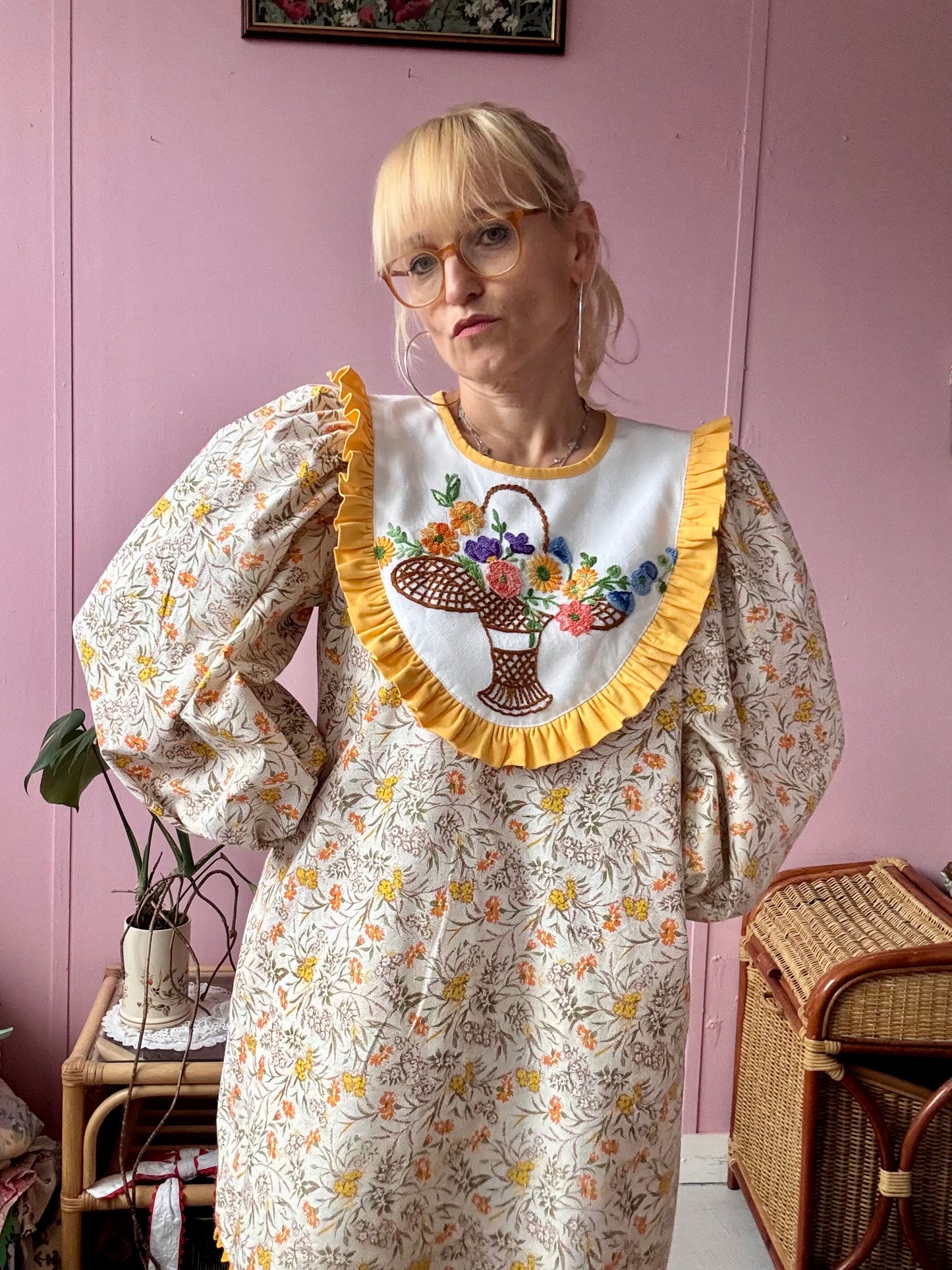 Yellow/orange floral mini dress