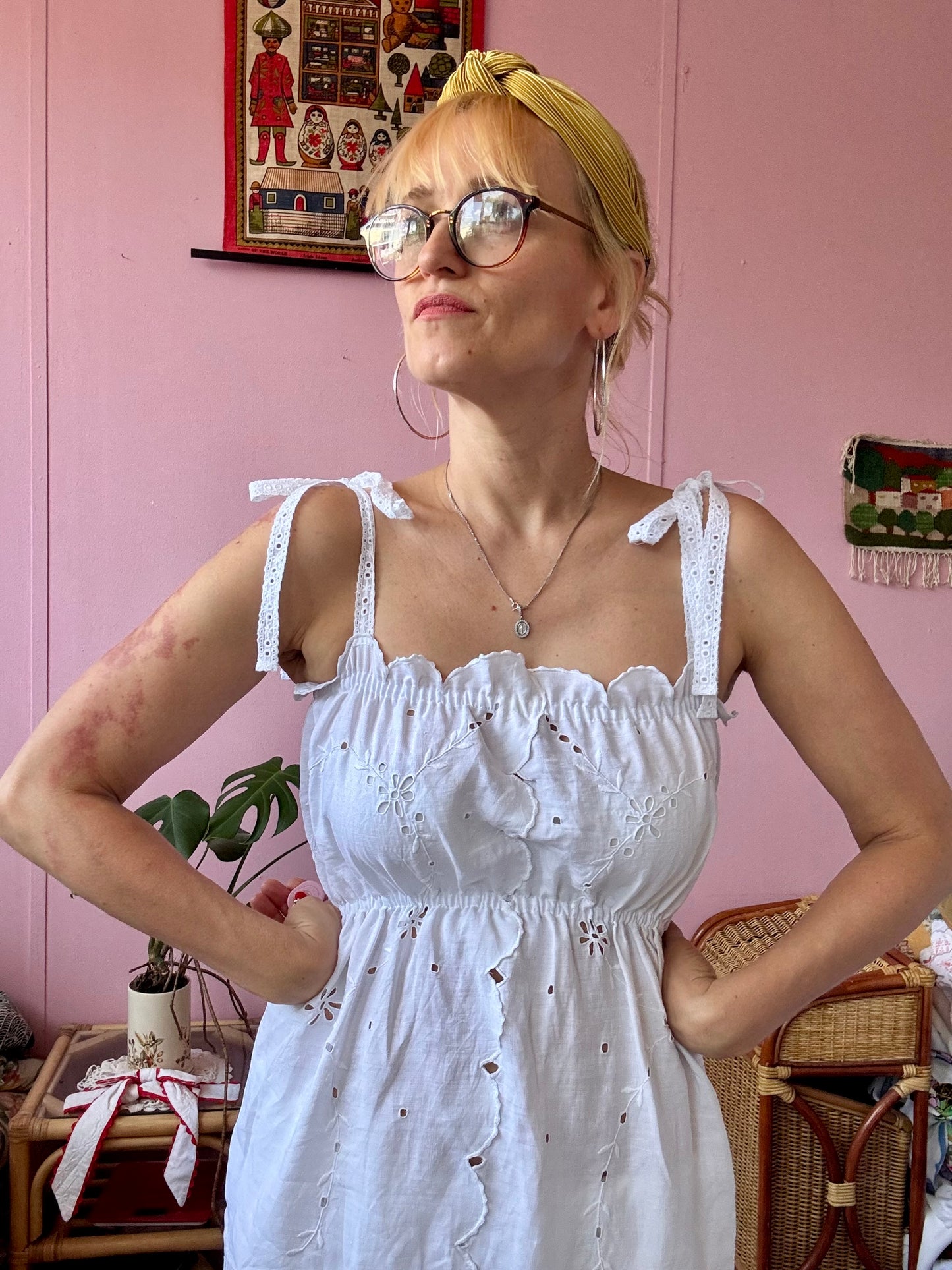 White midi dress with embroidery