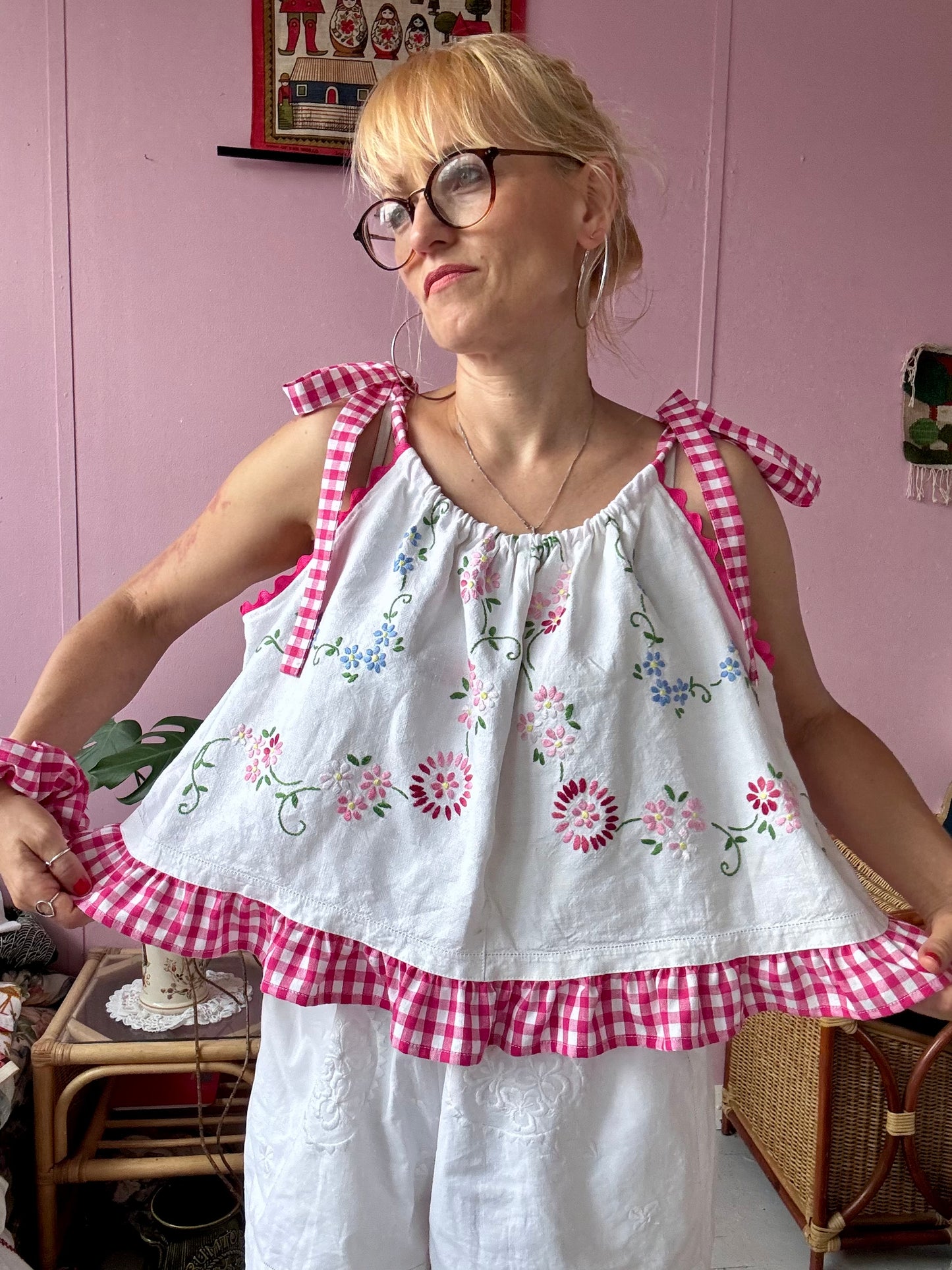 Floral and gingham top