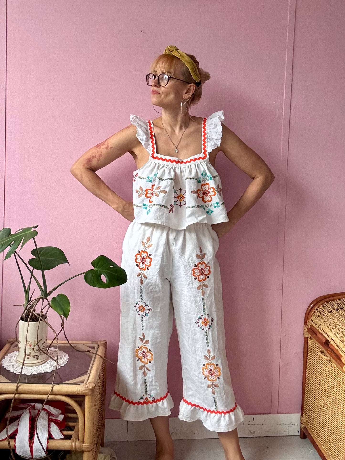 Trousers twin set with orange ric rac