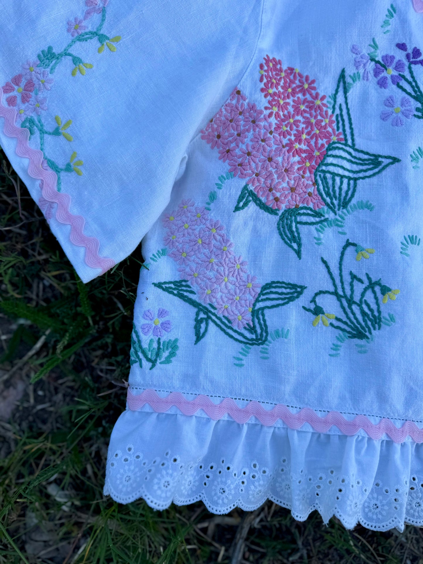 Floral blouse with pink ric rac