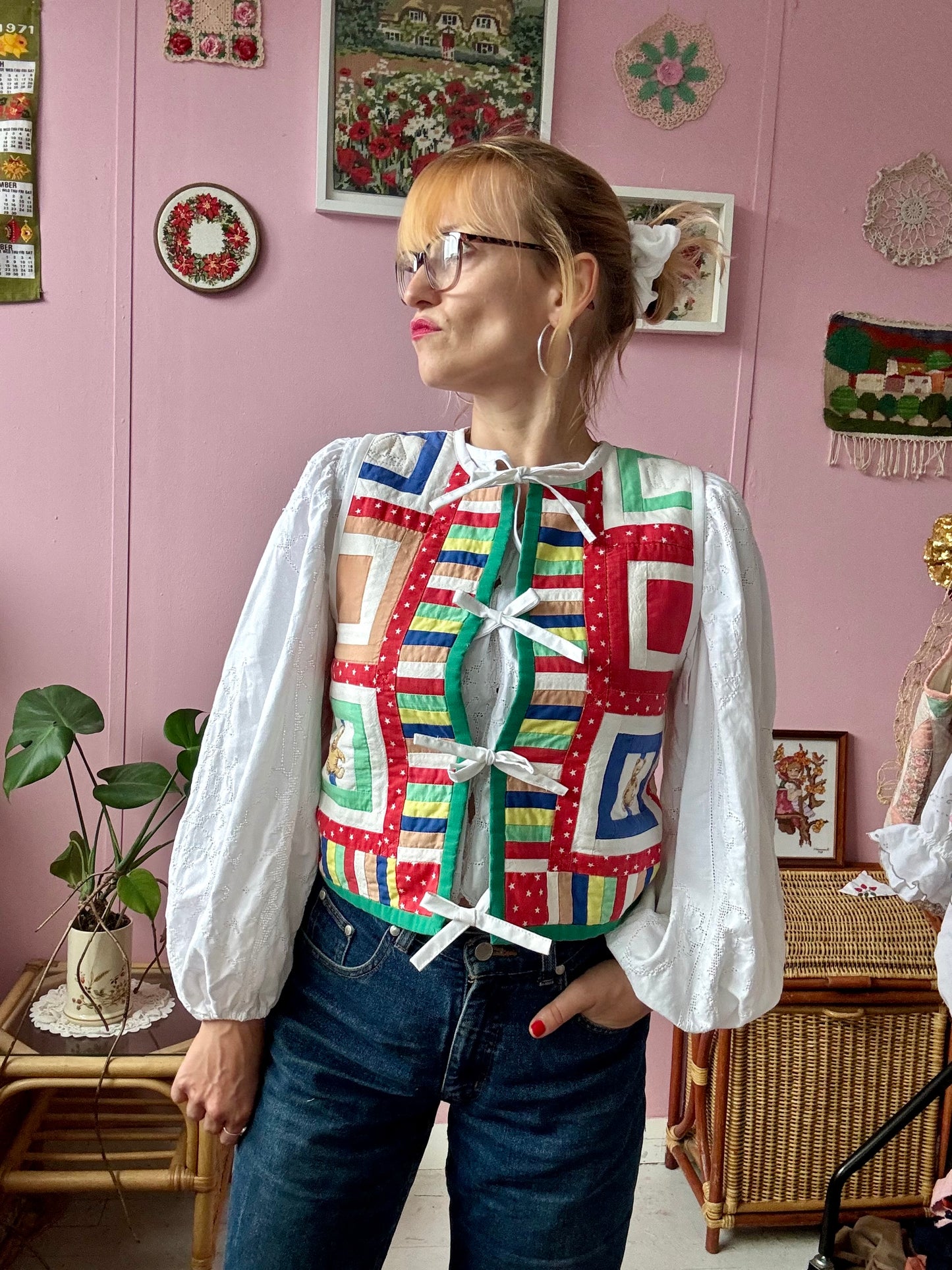 Patchwork vest with bears