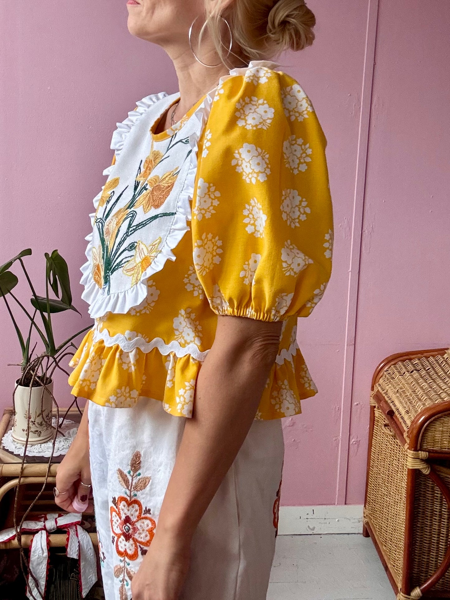 Yellow floral blouse with frills