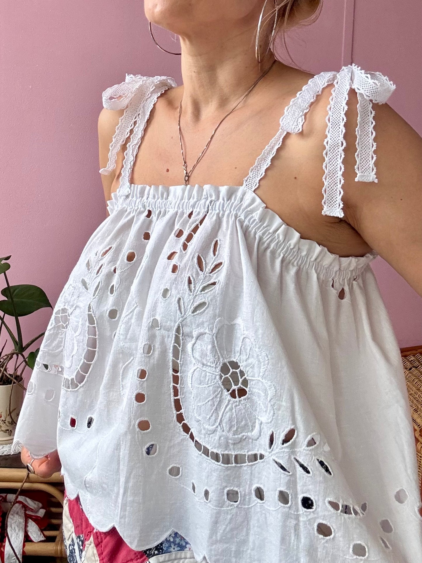 White summer top with lace straps
