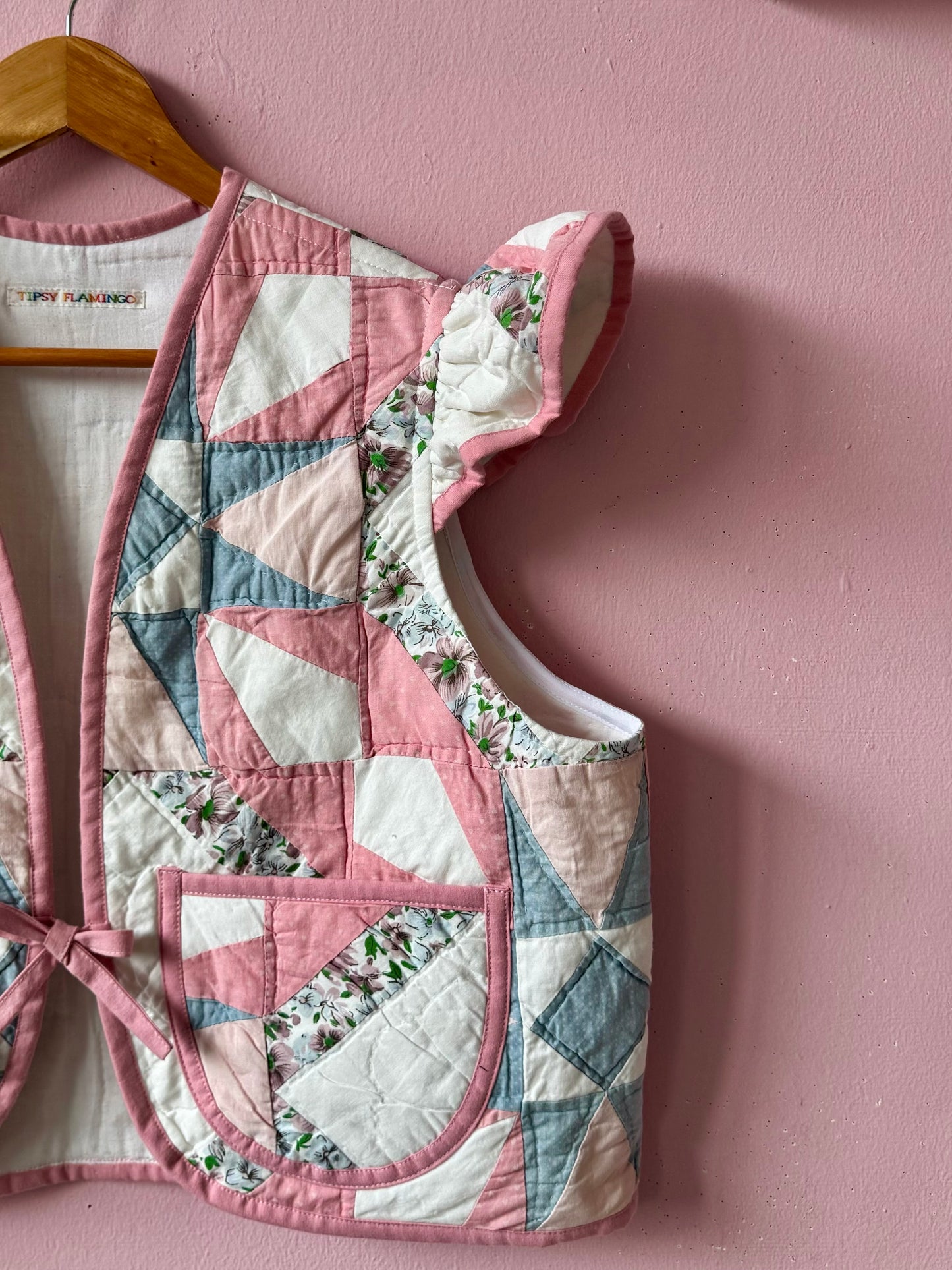 Pink/blue patchwork vest with sleeves