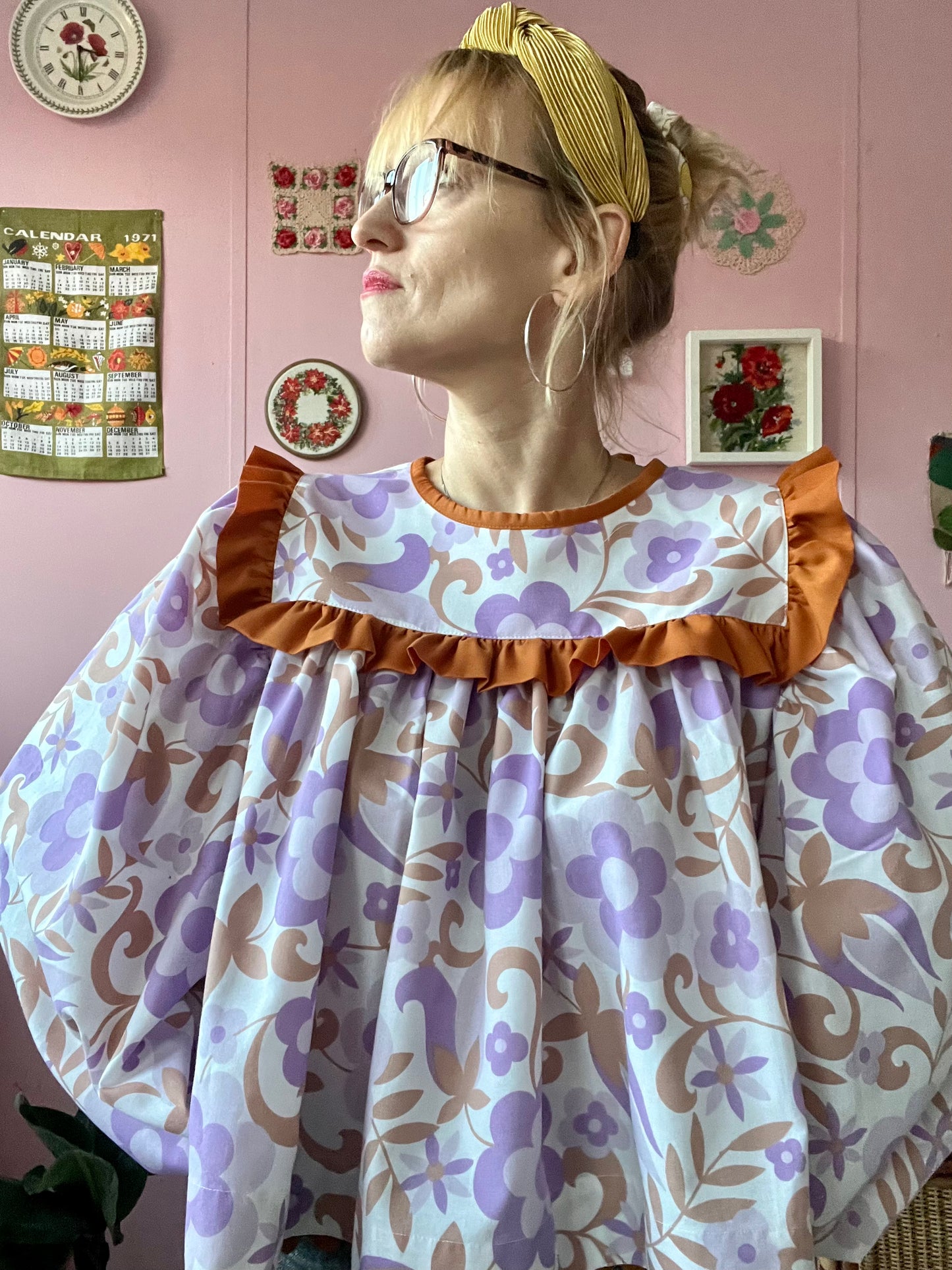 Lilac/light brown floral blouse