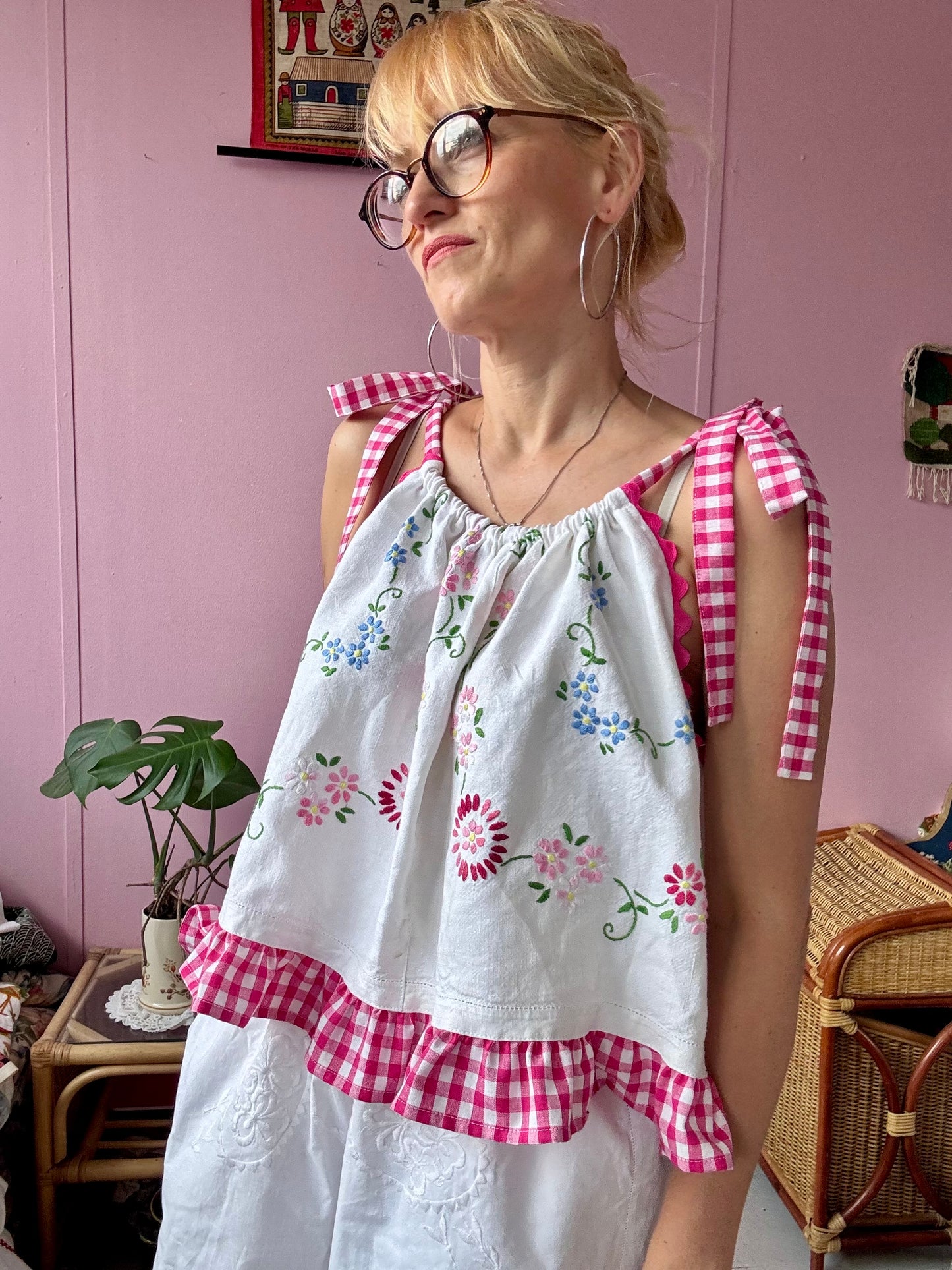 Floral and gingham top