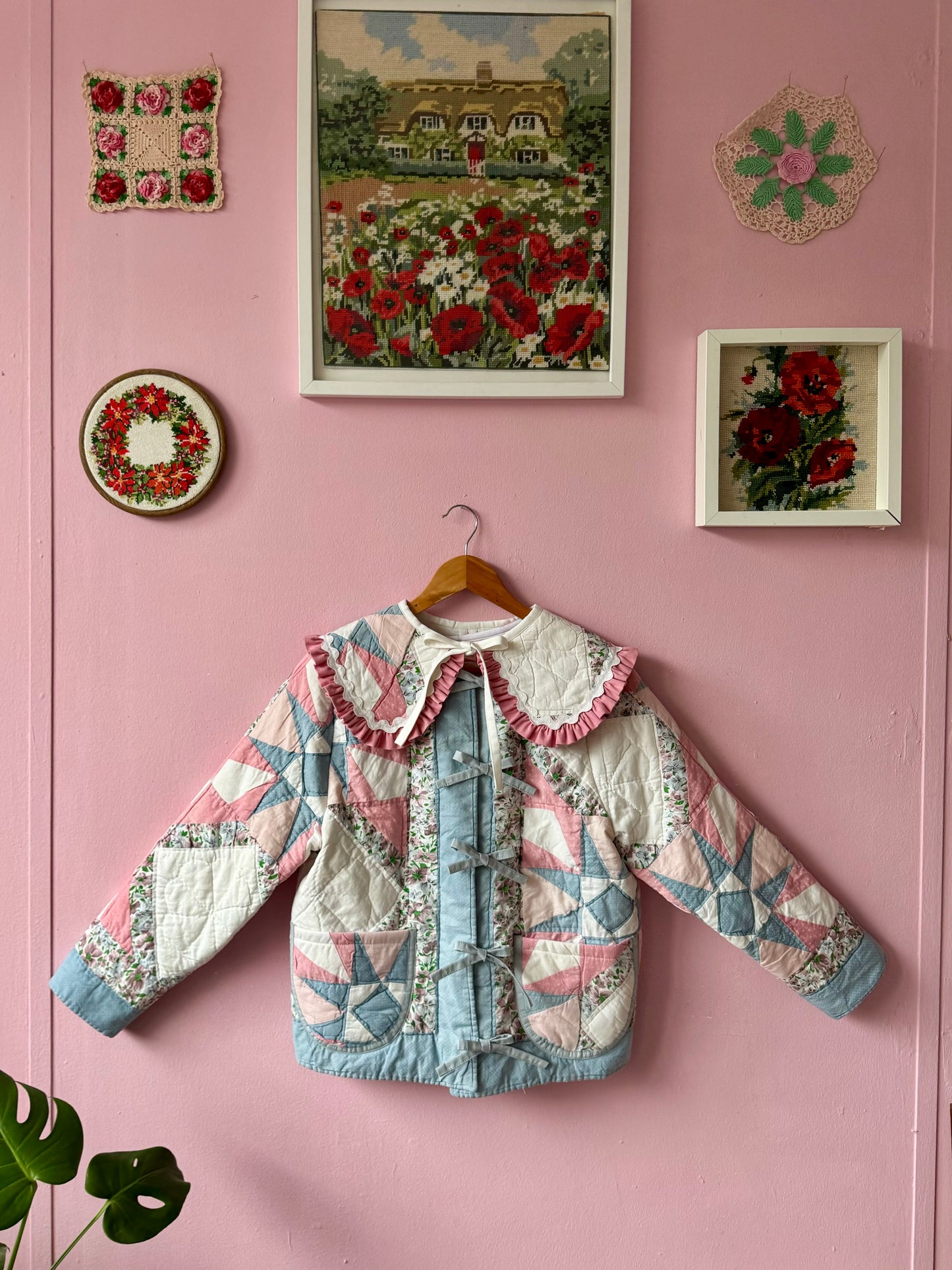 Pink/blue/white patchwork jacket