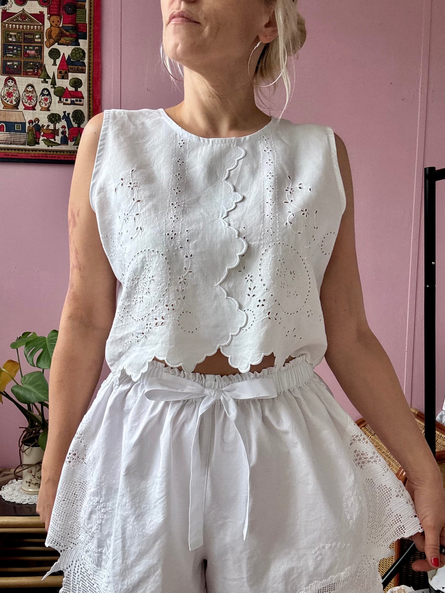 All white top with hand embroidery