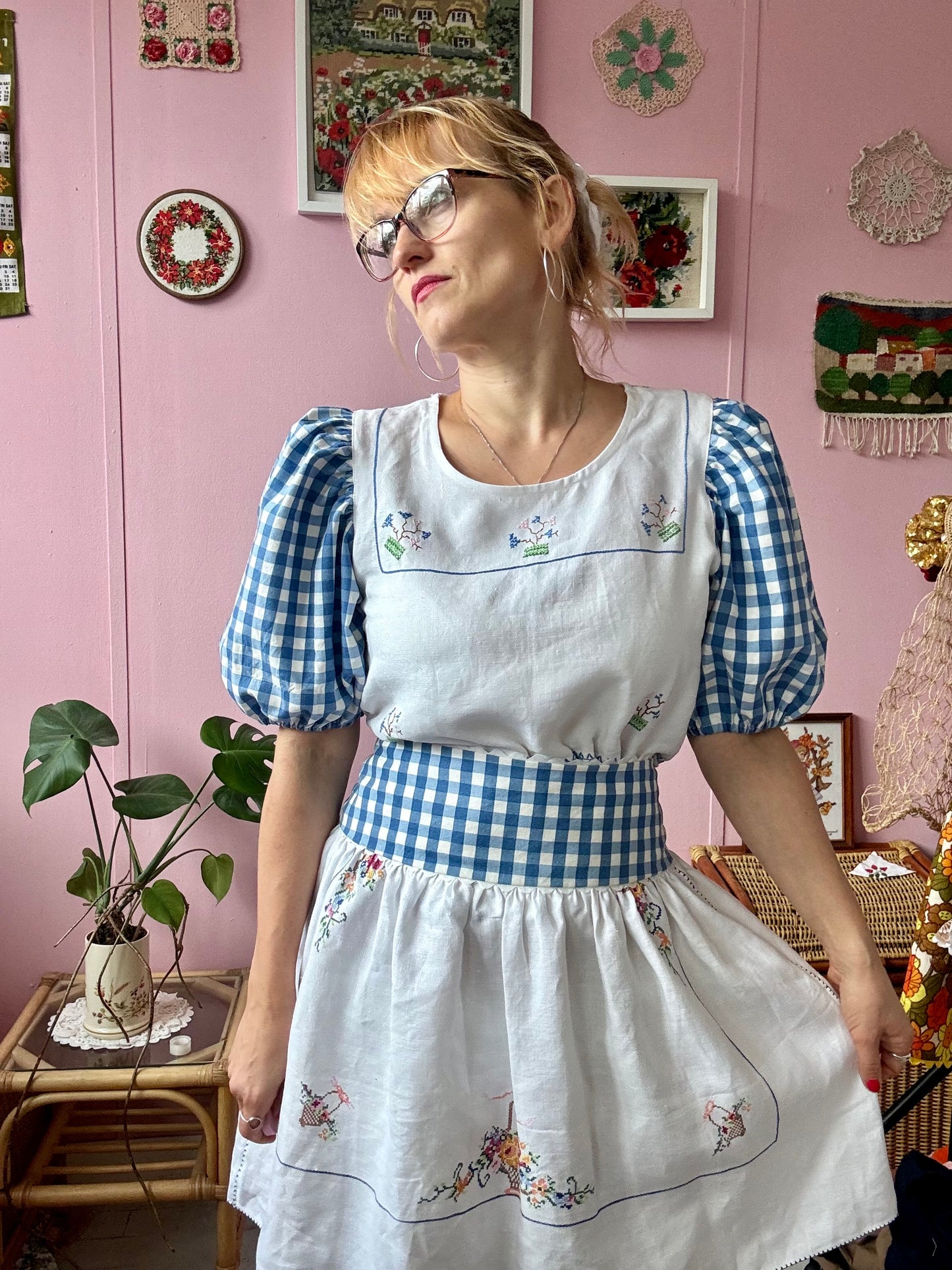 Embroidery and gingham skirt