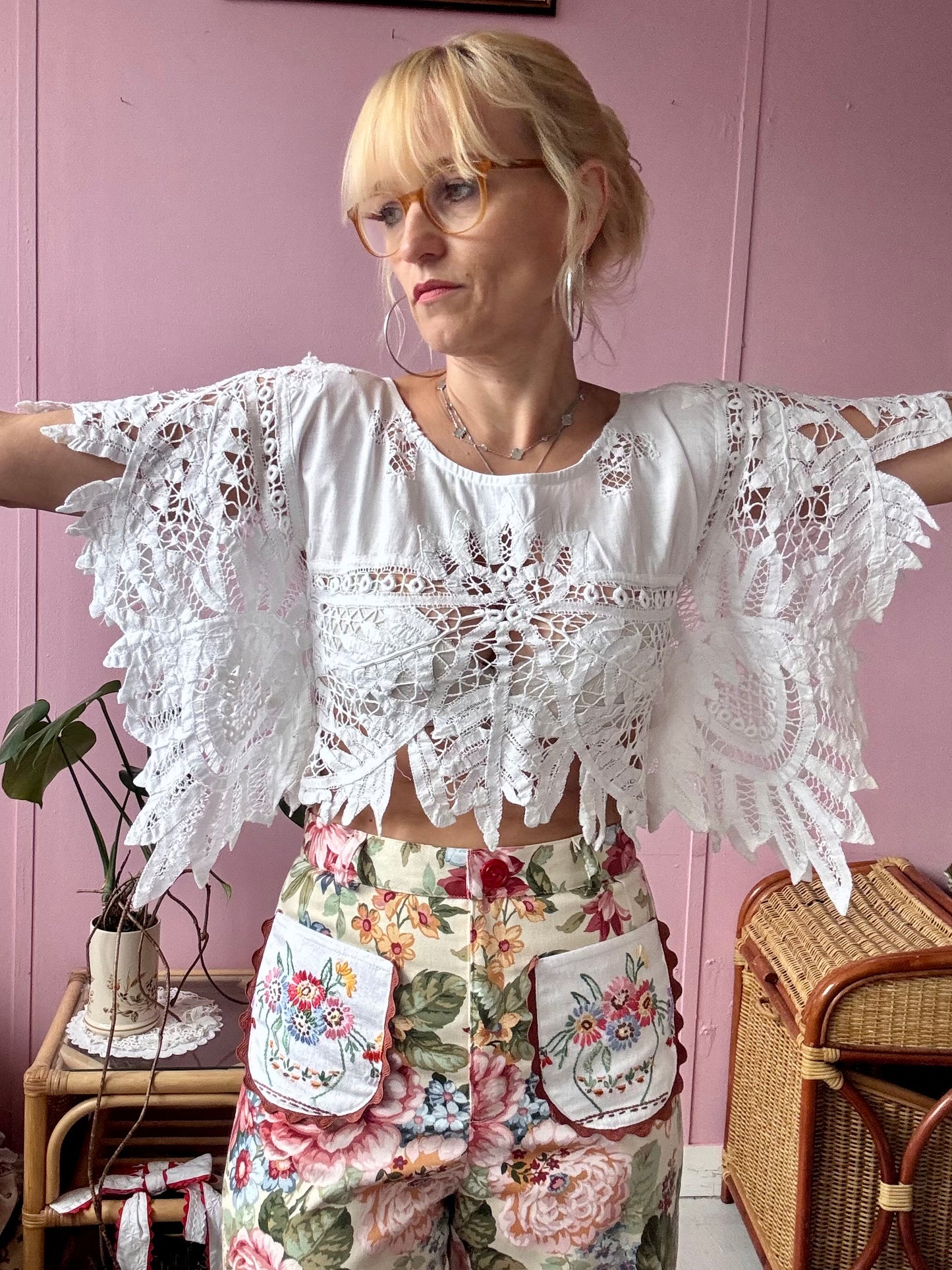 Ivory lace/cotton basic top