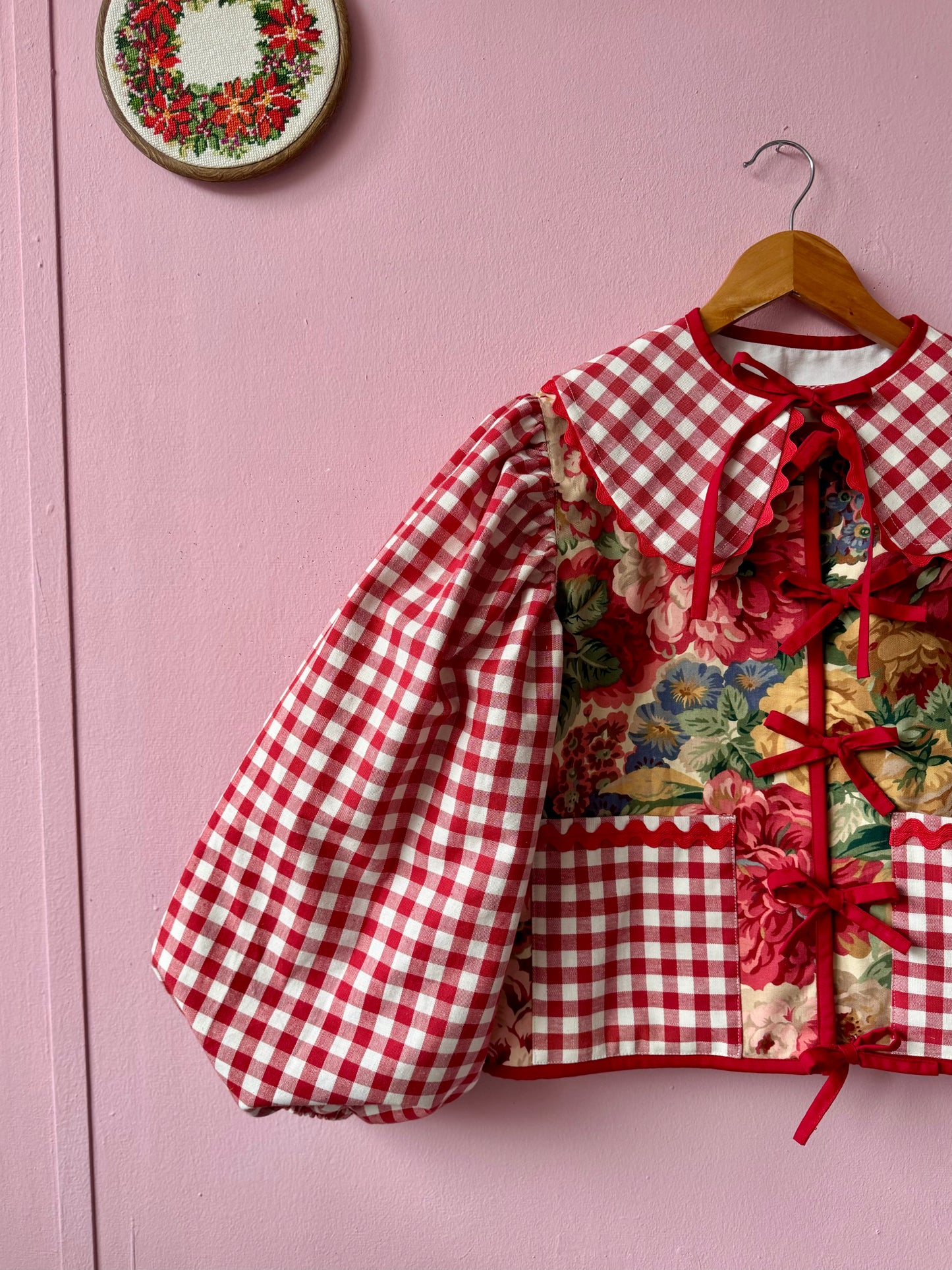 Floral and red gingham jacket