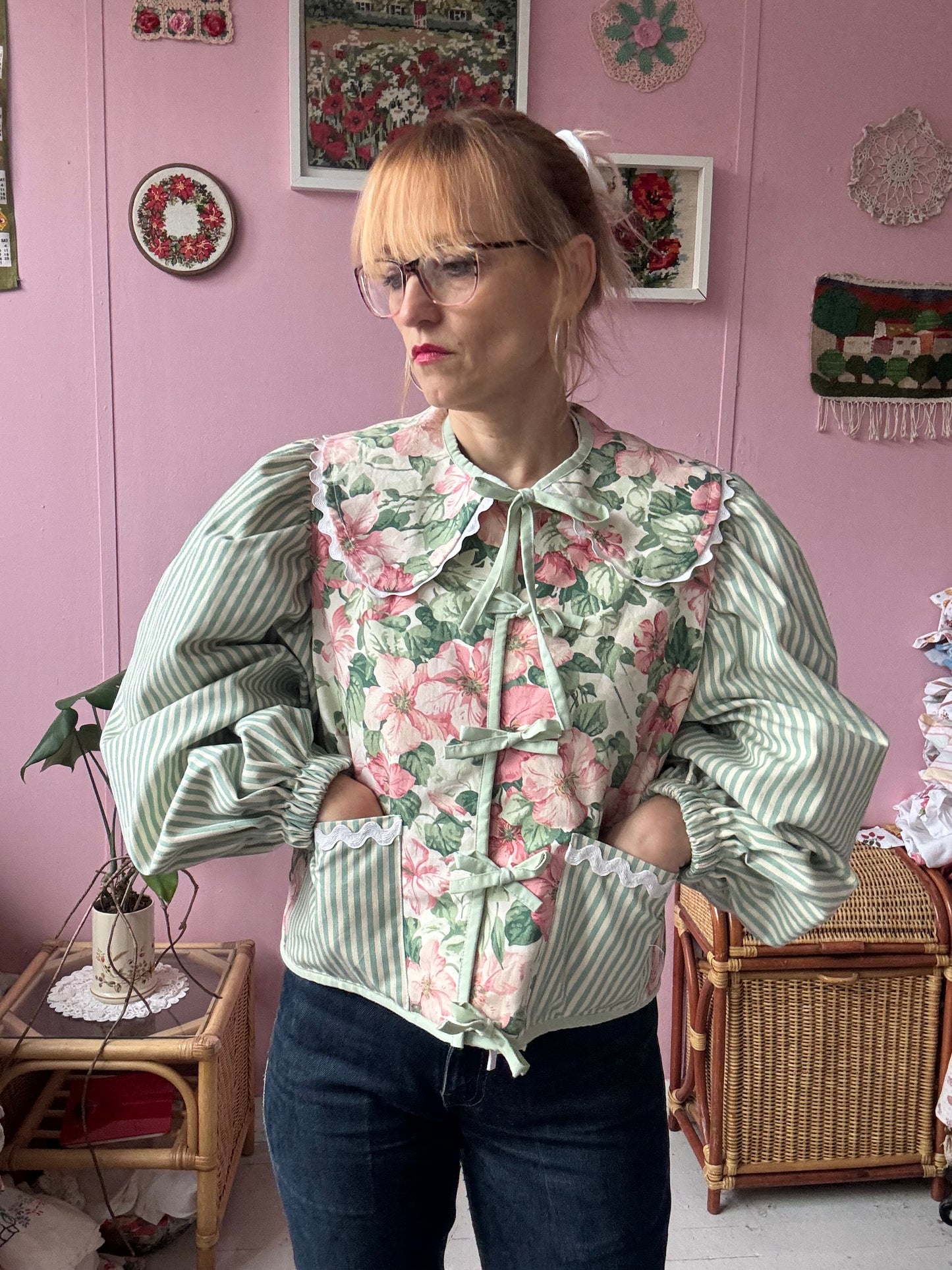 Floral and stripes jacket