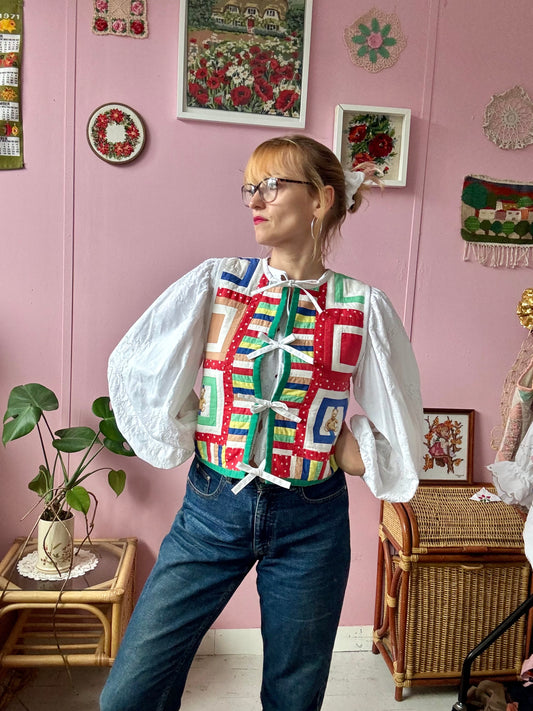 Patchwork vest with bears