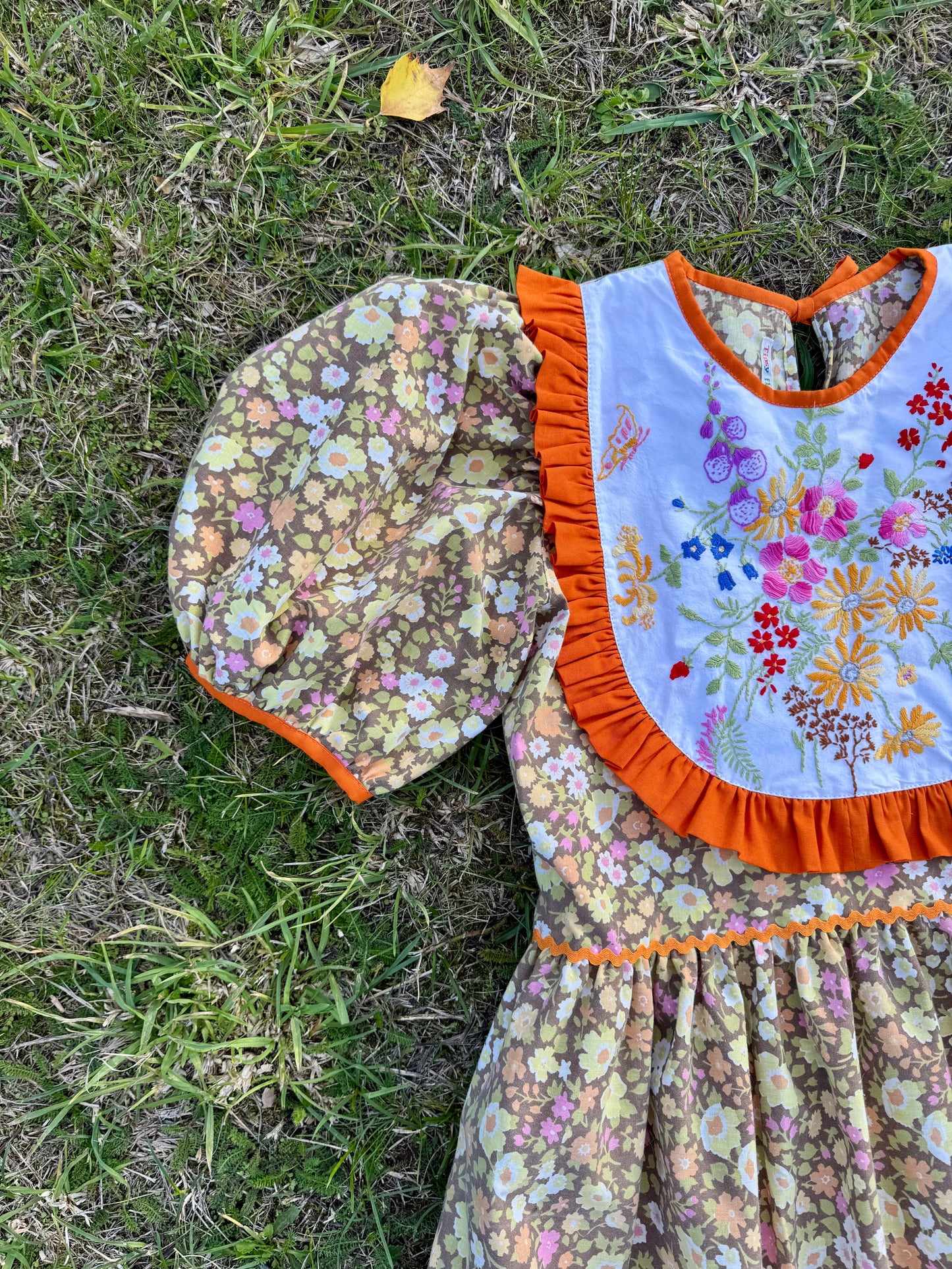 Floral maxi dress with orange frill