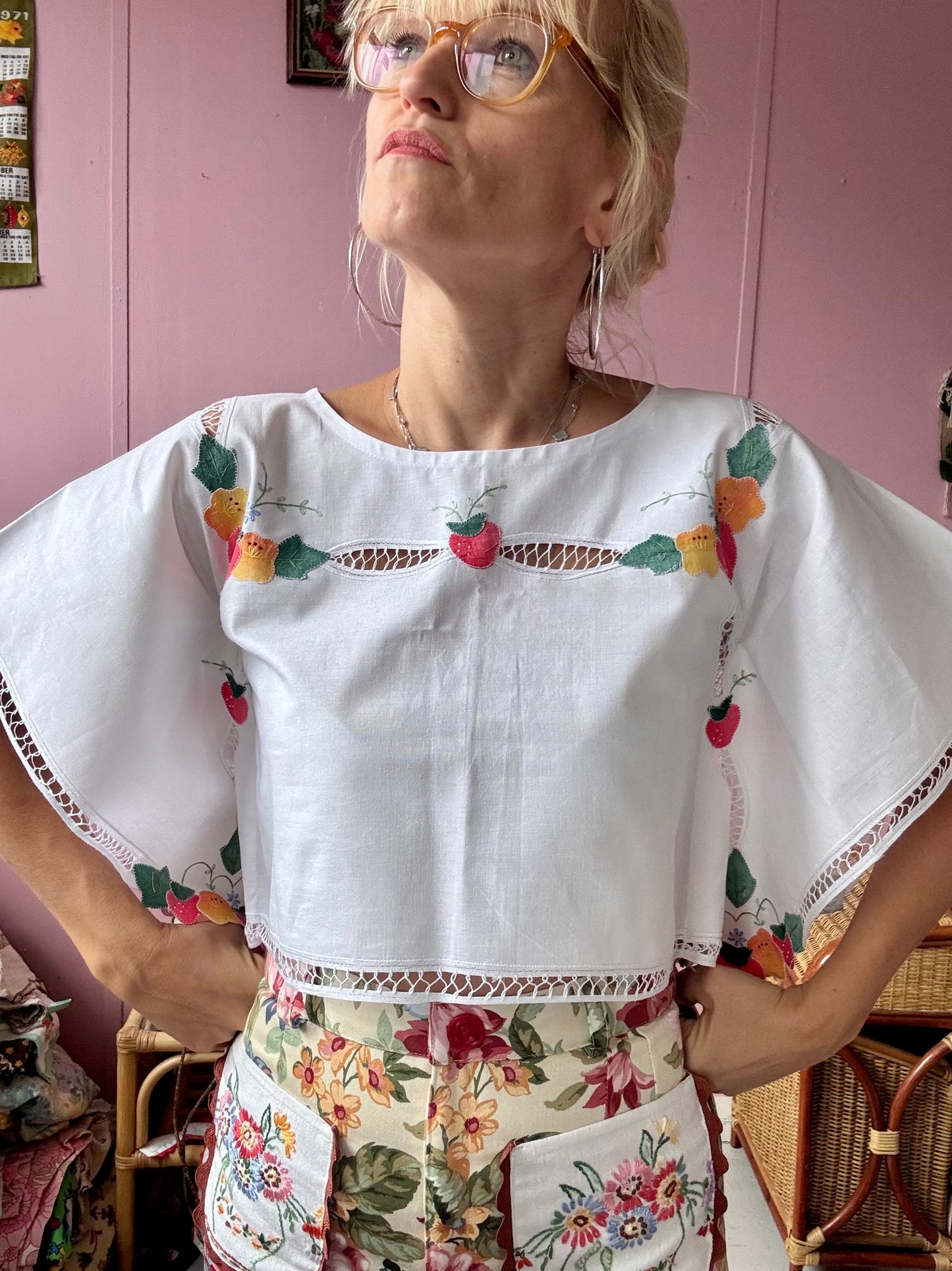 Strawberry and flowers basic top